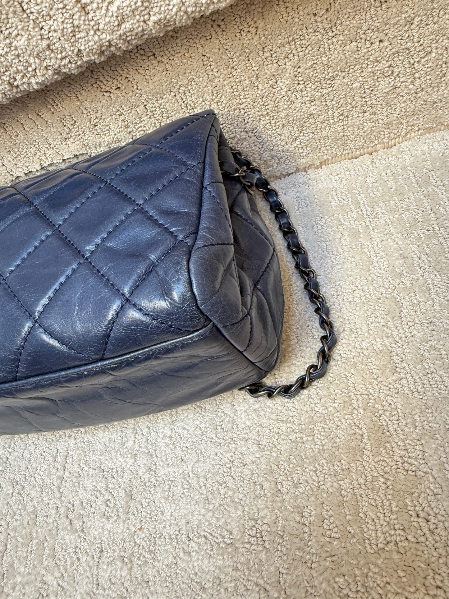 Chanel Navy Blue Easy Carry Quilted Flap bag in Blue