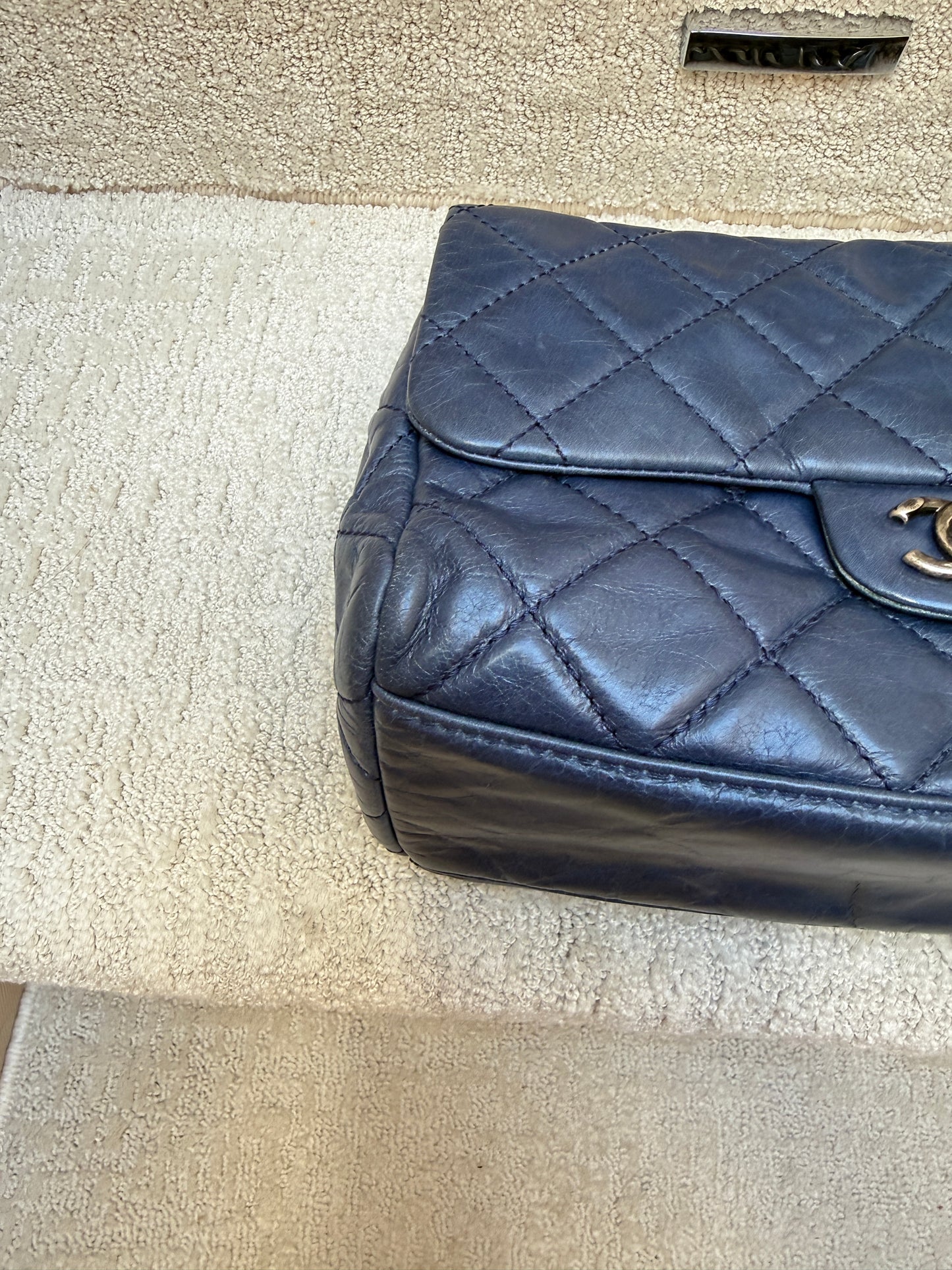 Chanel Navy Blue Easy Carry Quilted Flap bag in Blue
