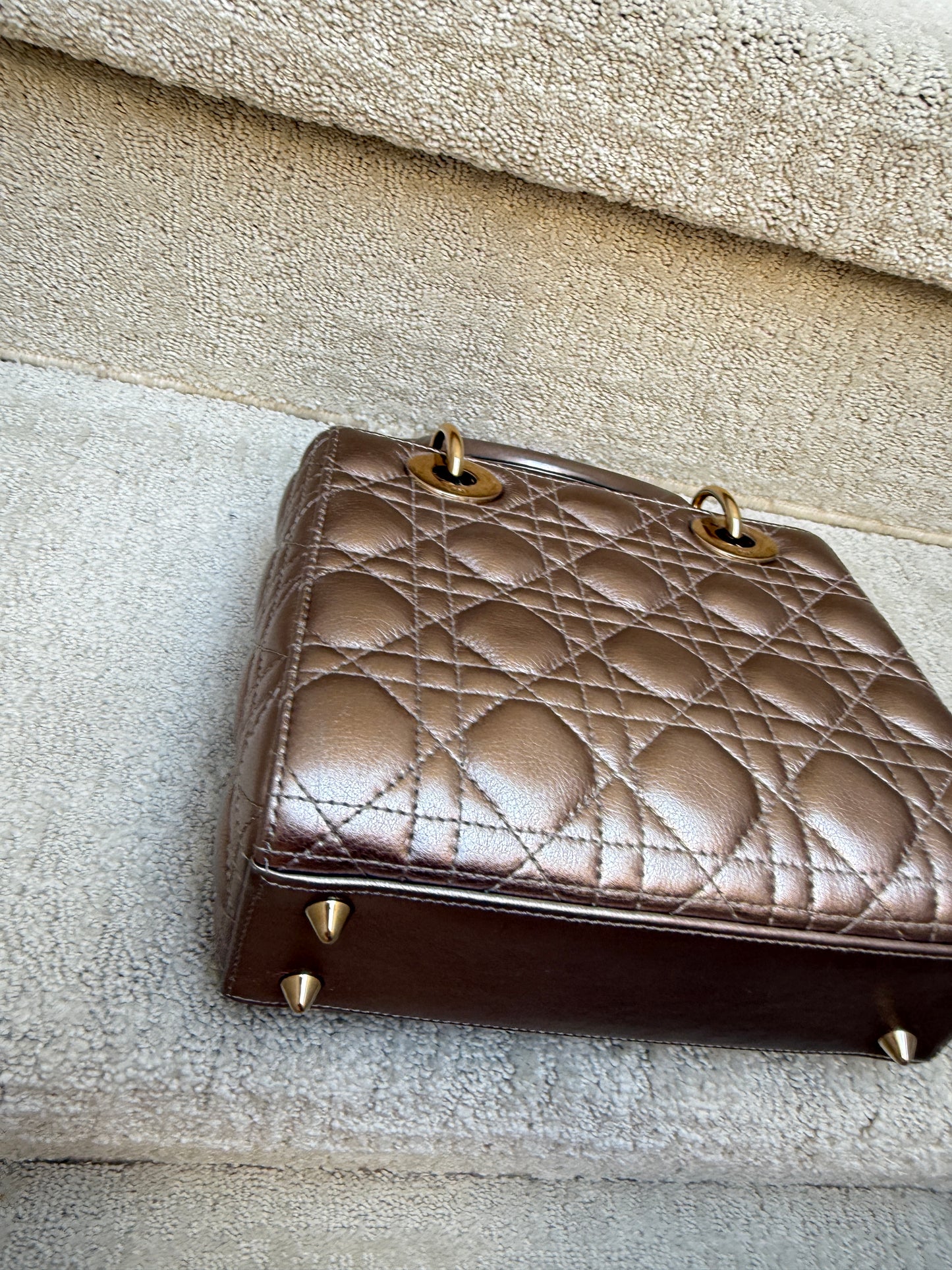 Christian Dior Metallic Pink Calfskin Cannage Small Lucky Badges My Lady Dior