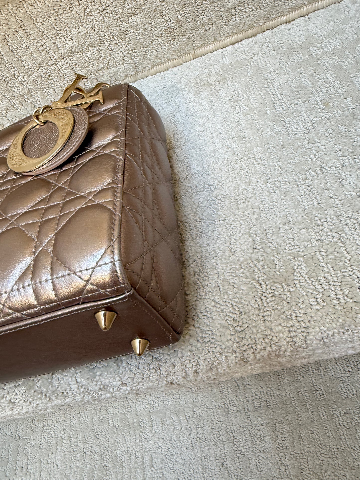 Christian Dior Metallic Pink Calfskin Cannage Small Lucky Badges My Lady Dior