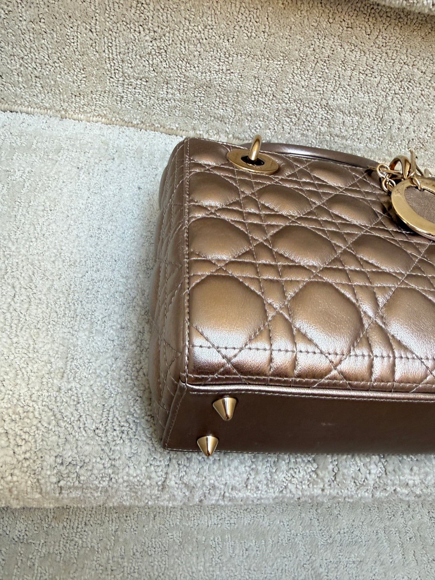 Christian Dior Metallic Pink Calfskin Cannage Small Lucky Badges My Lady Dior