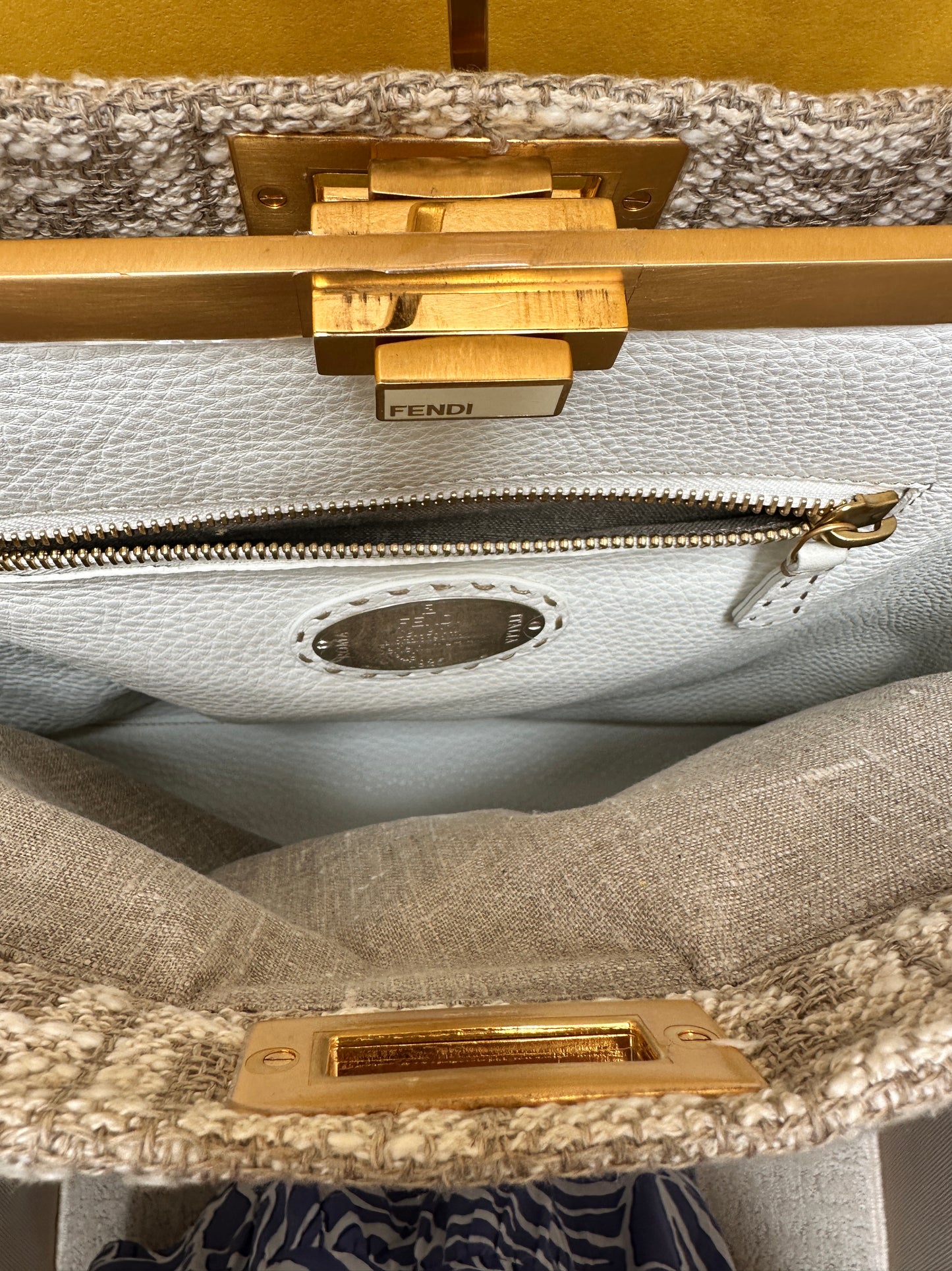 Fendi large peekaboo in monogram fabric and white leather