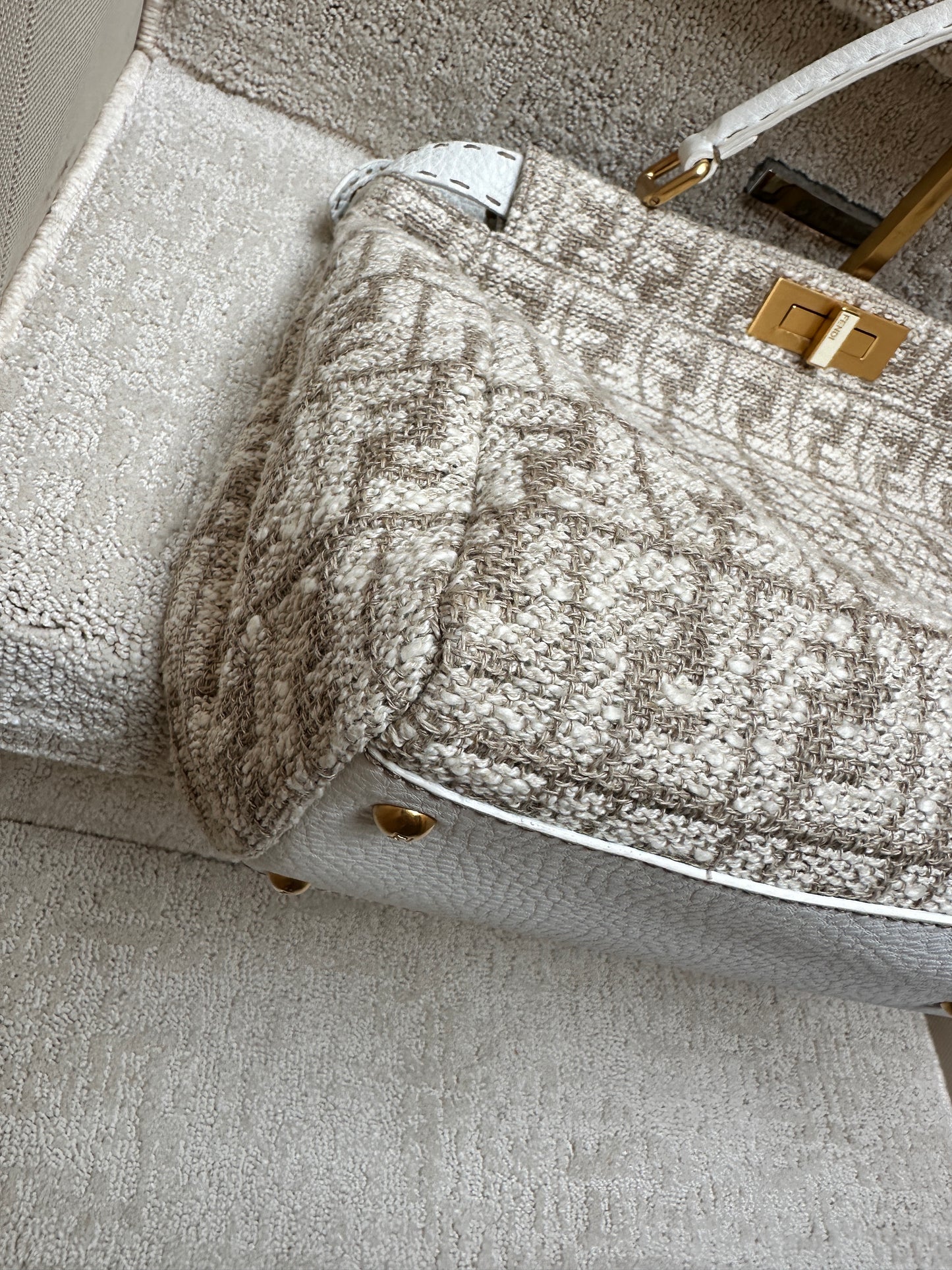 Fendi large peekaboo in monogram fabric and white leather