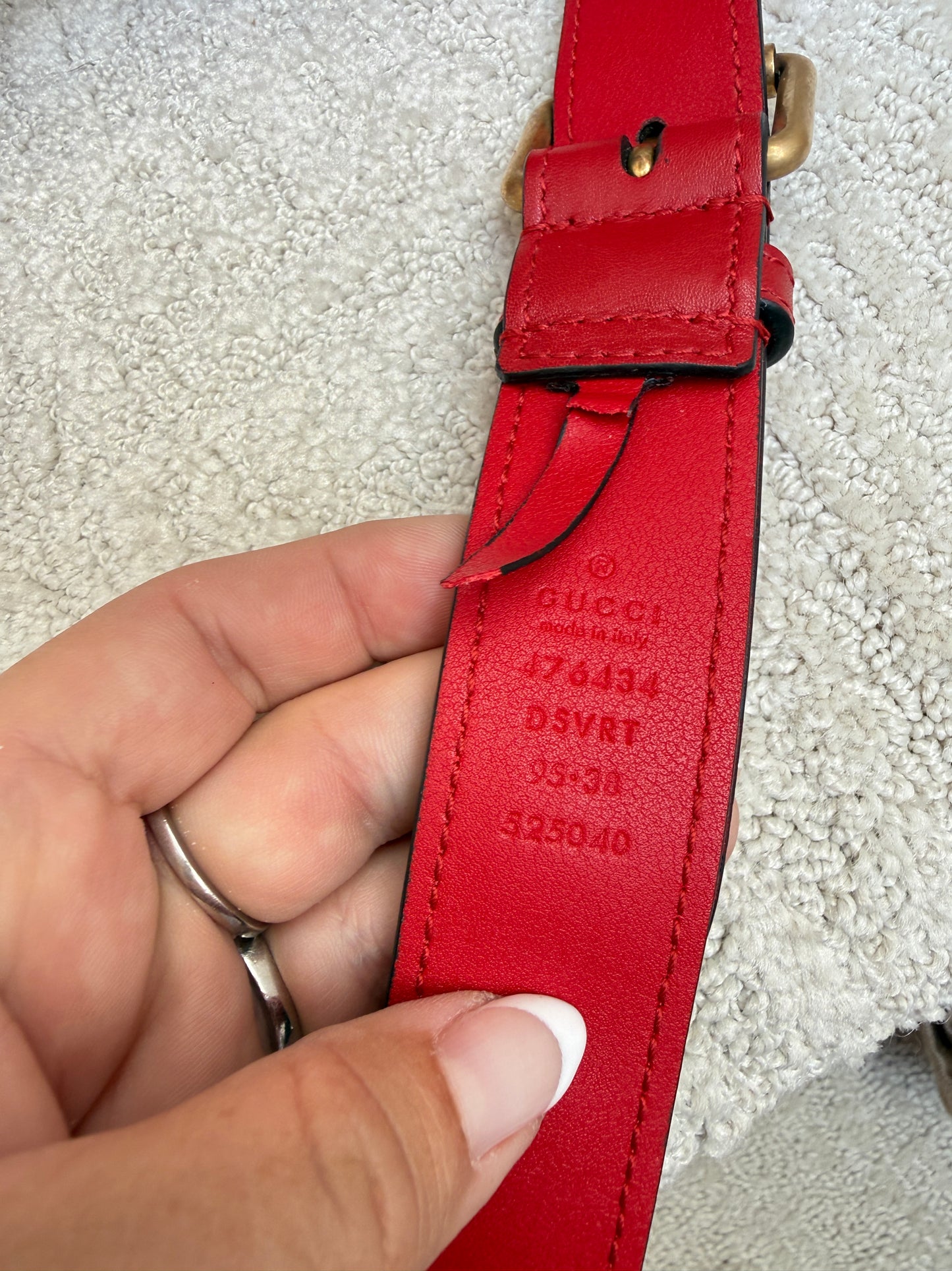 Gucci Red Quilted Leather GG Marmont Waist Belt Bag Size 95/38