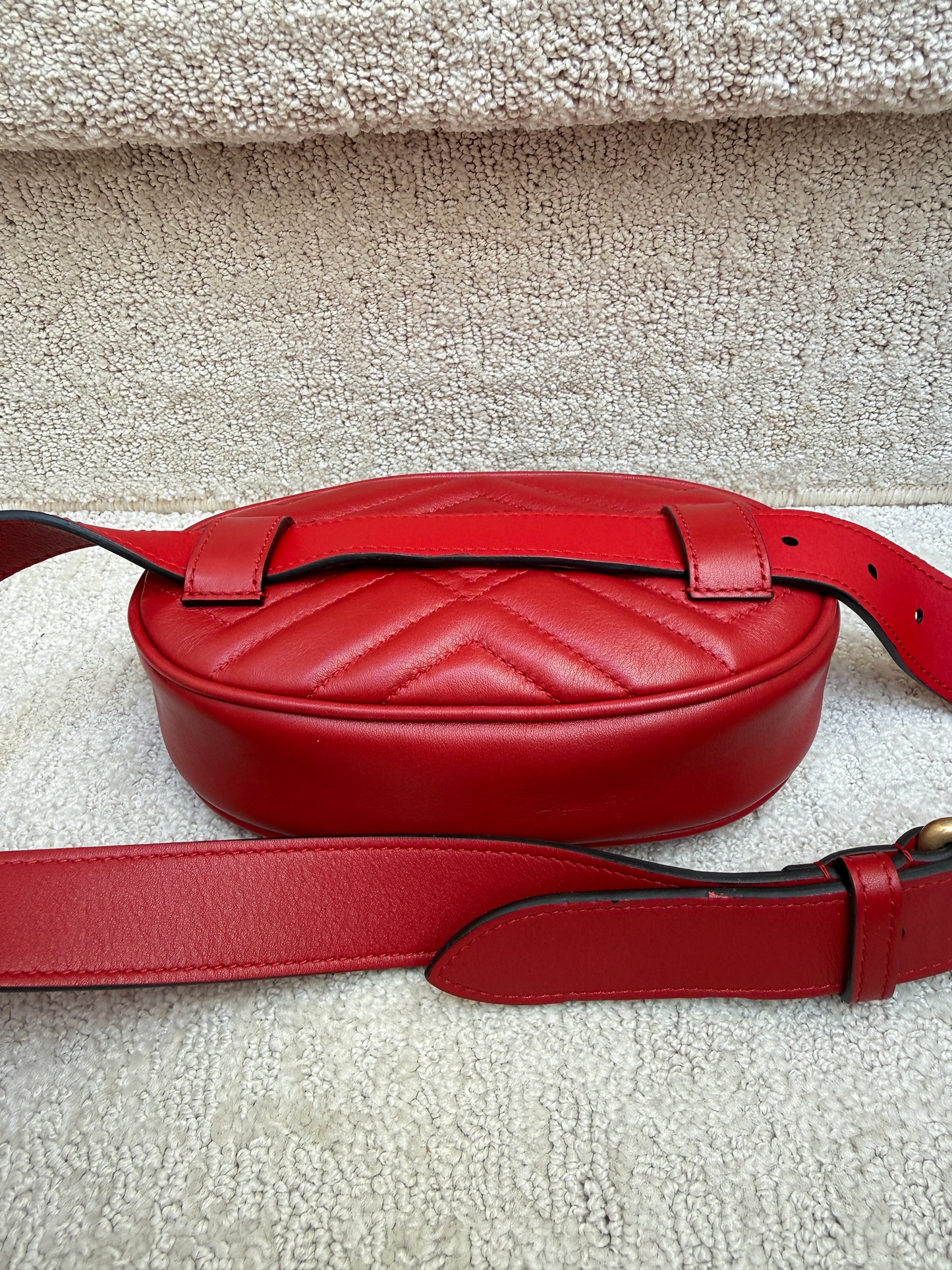 Gucci Red Quilted Leather GG Marmont Waist Belt Bag Size 95/38