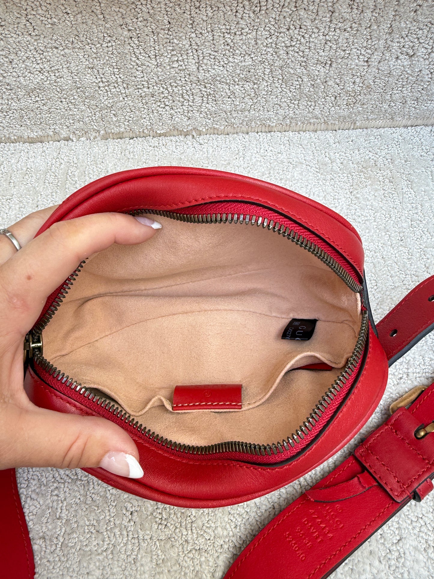 Gucci Red Quilted Leather GG Marmont Waist Belt Bag Size 95/38