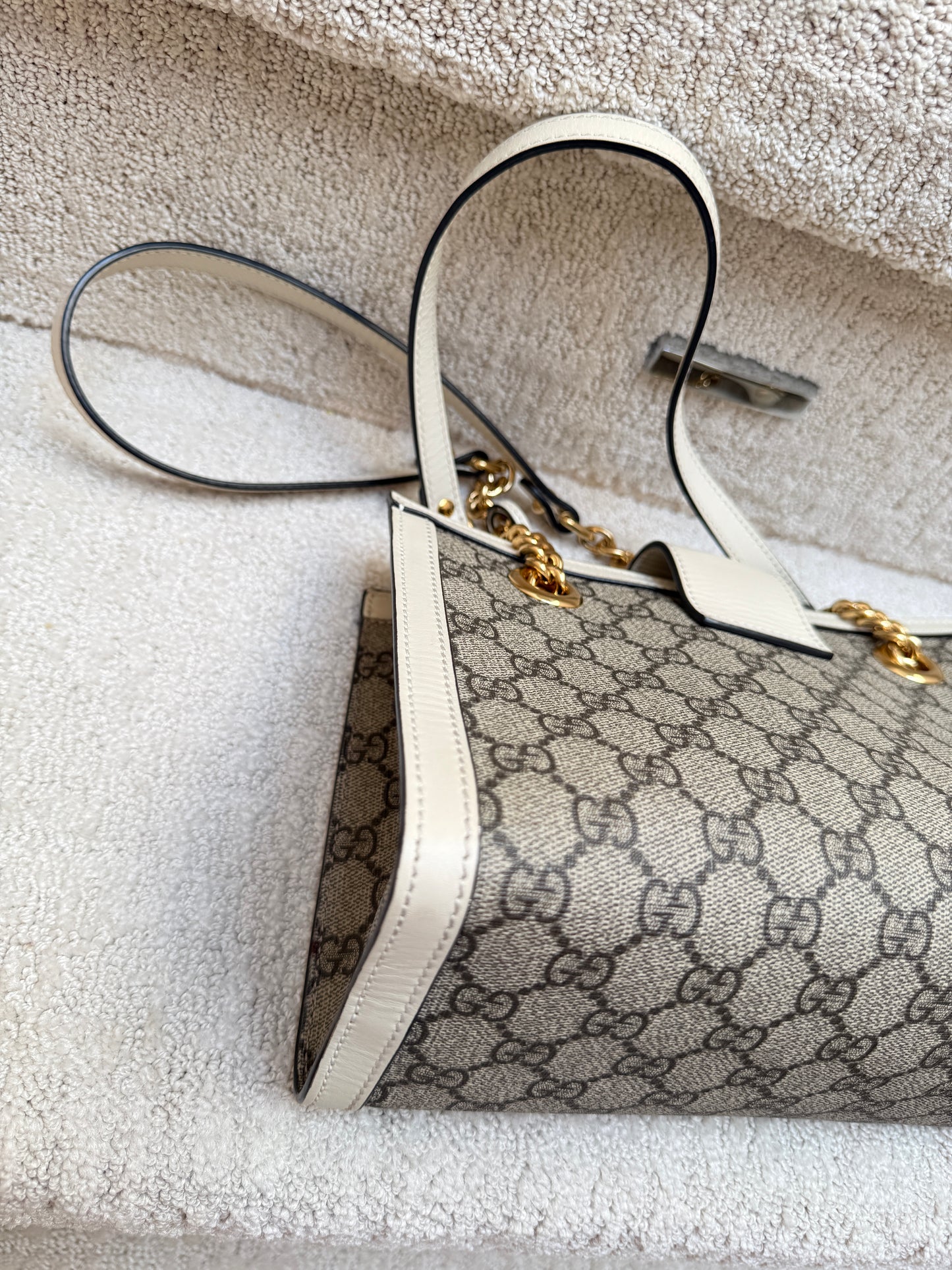 Gucci GG Supreme Monogram Moon Padlock Tote Beige Ebony Mystic White