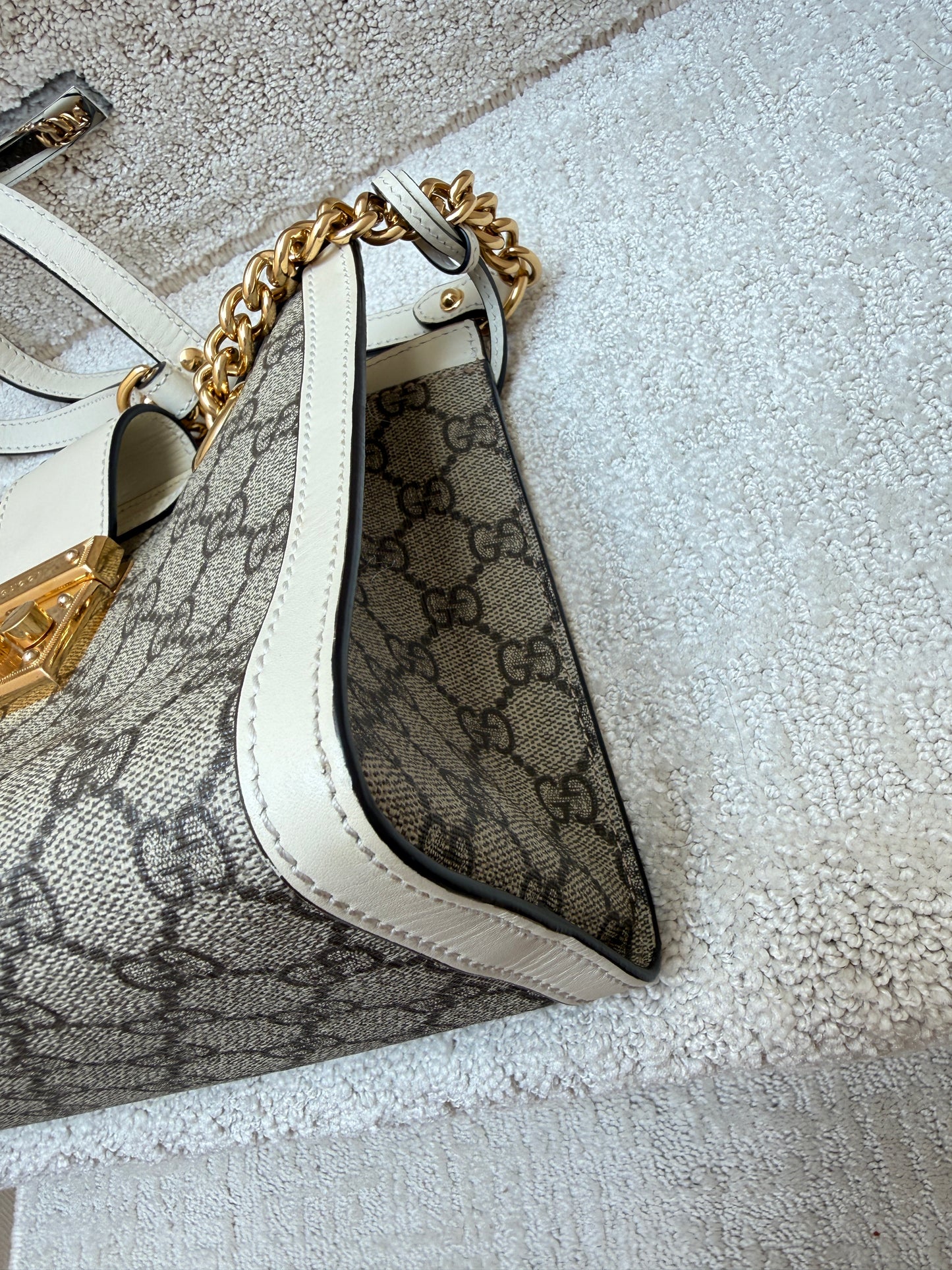 Gucci GG Supreme Monogram Moon Padlock Tote Beige Ebony Mystic White