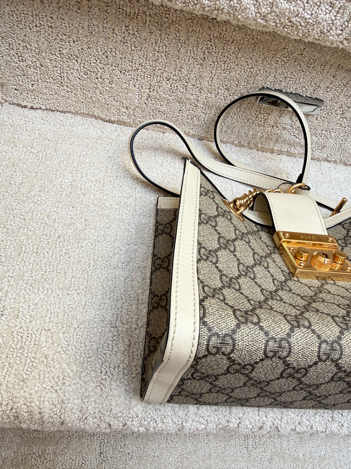 Gucci GG Supreme Monogram Moon Padlock Tote Beige Ebony Mystic White