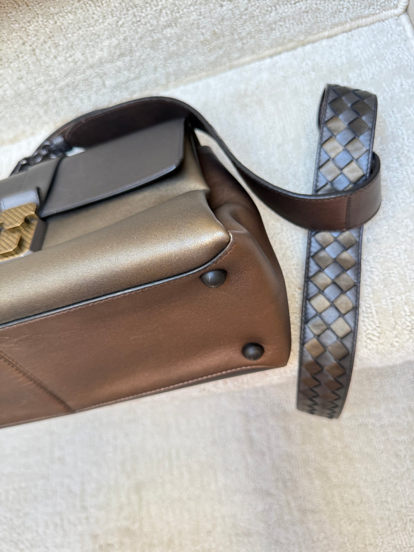 Bottega Veneta Piazza Top Handle Handbag in Metallic Tri Color