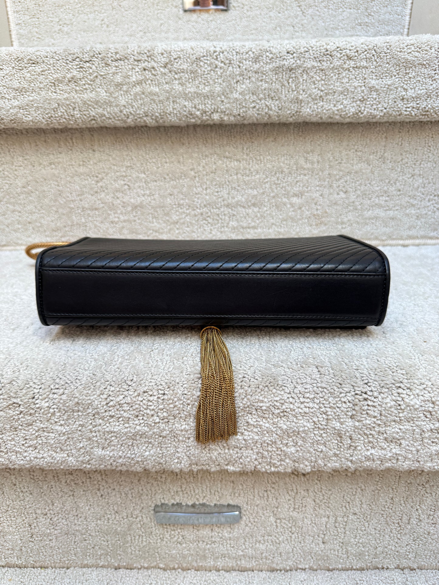 YSL Medium Classic Monogram Kate Tassel Satchel Black