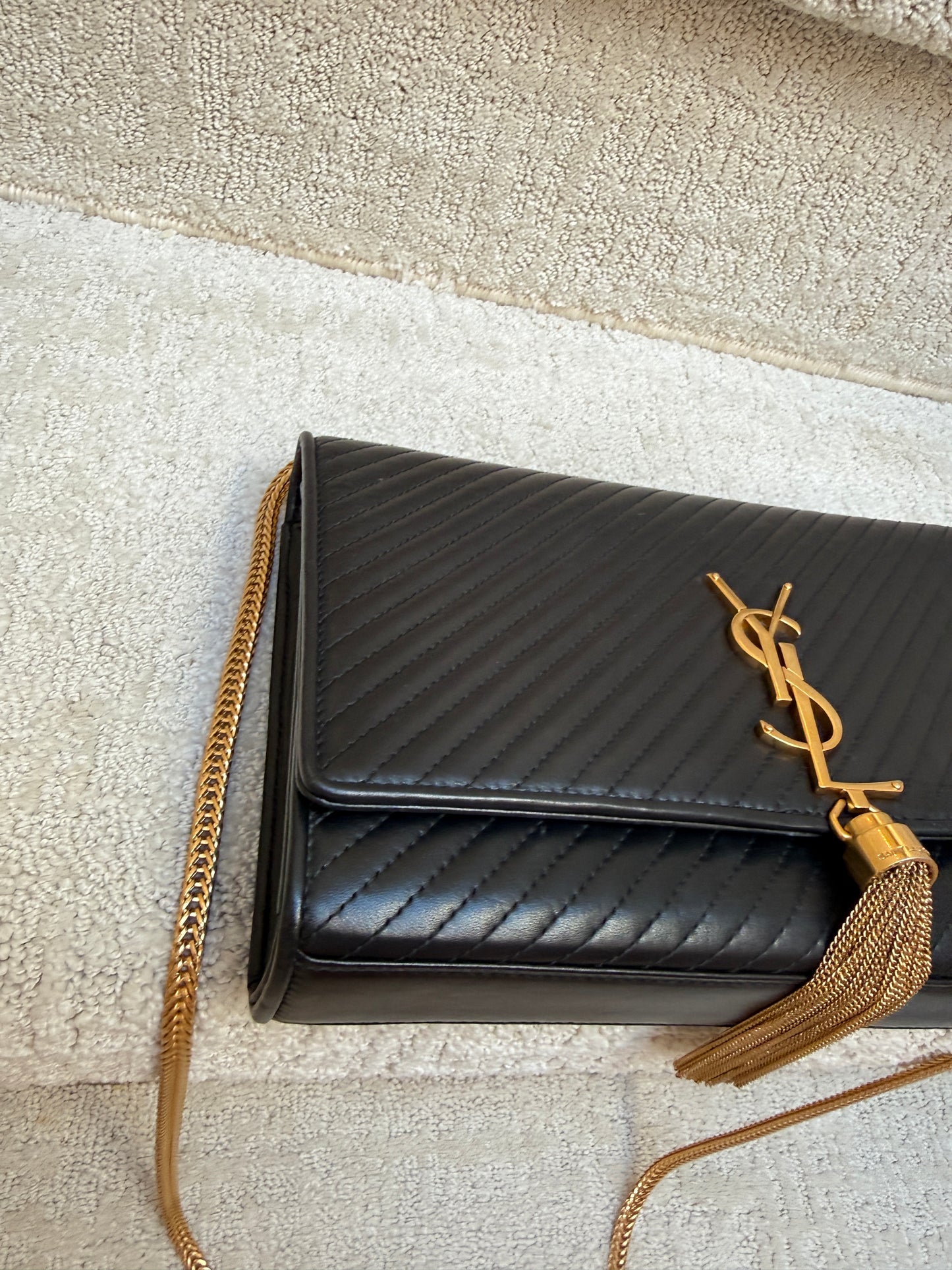 YSL Medium Classic Monogram Kate Tassel Satchel Black