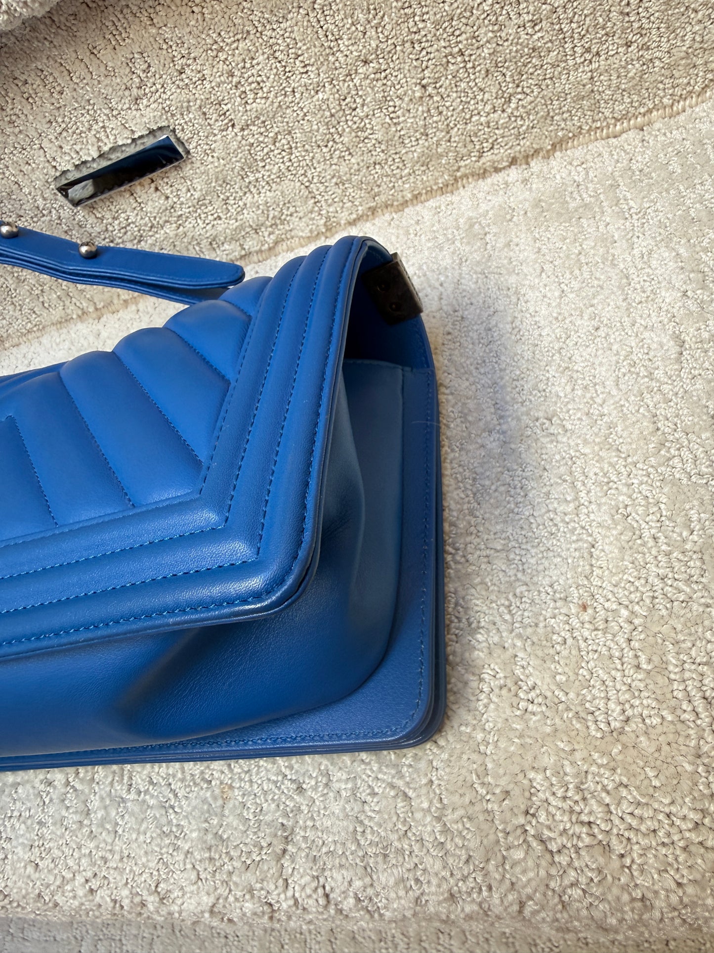 Chanel Boy Bag in Size Medium in Royal Blue with Ruthenium