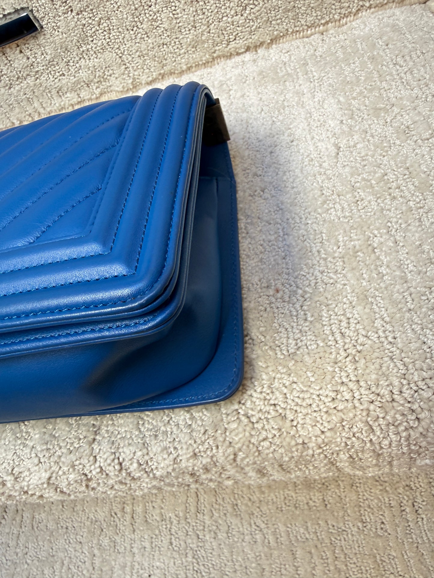 Chanel Boy Bag in Size Medium in Royal Blue with Ruthenium