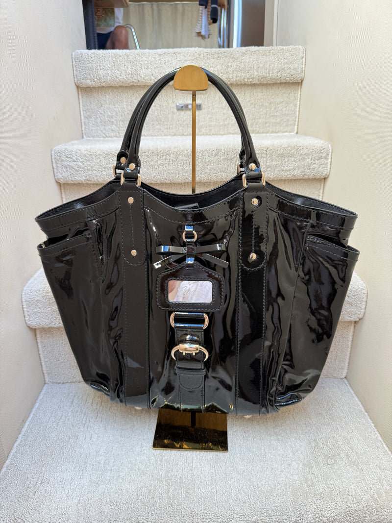 Gucci Patent Buckle Shoulder Tote Black