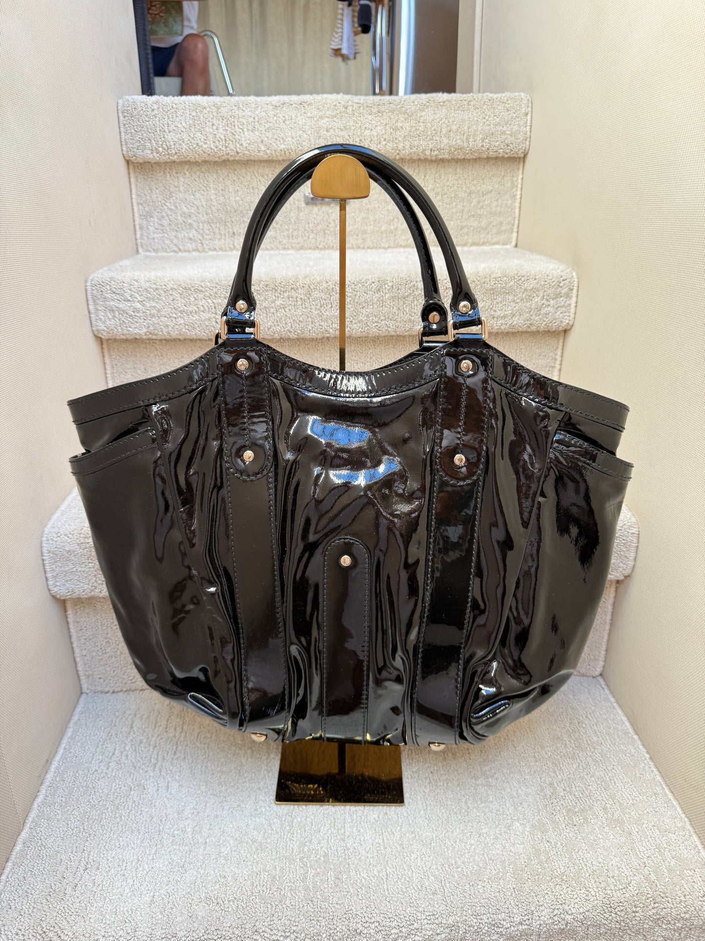 Gucci Patent Buckle Shoulder Tote Black