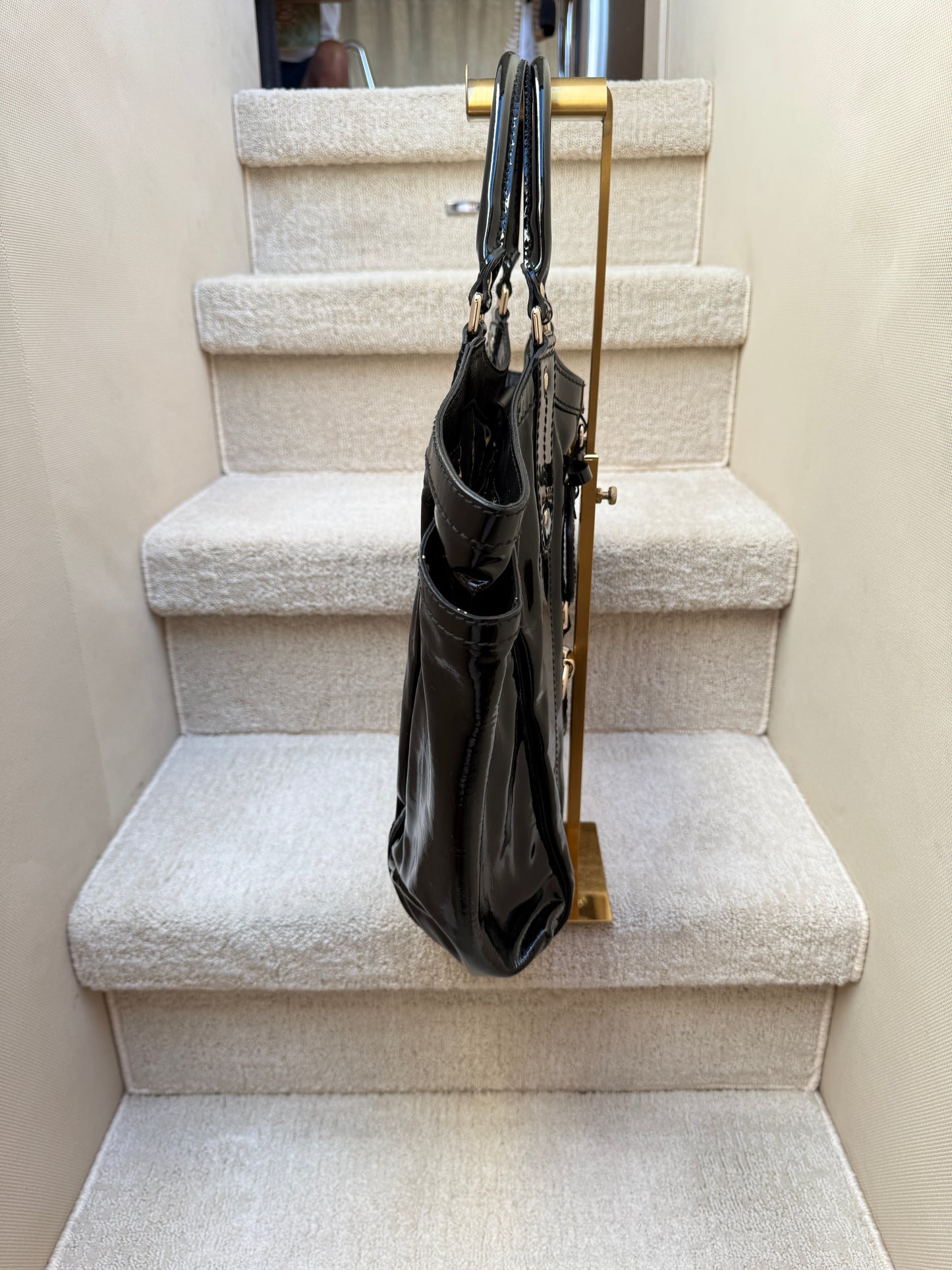 Gucci Patent Buckle Shoulder Tote Black