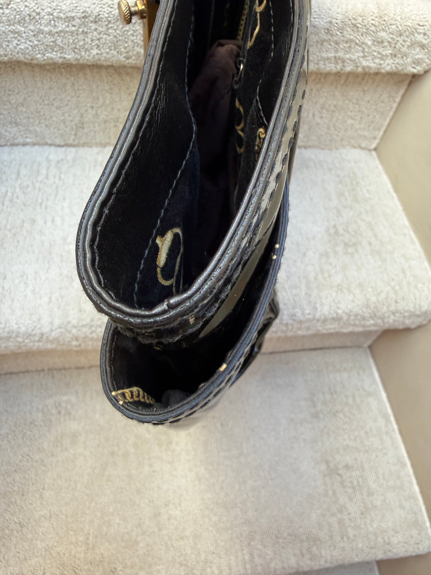 Gucci Patent Buckle Shoulder Tote Black