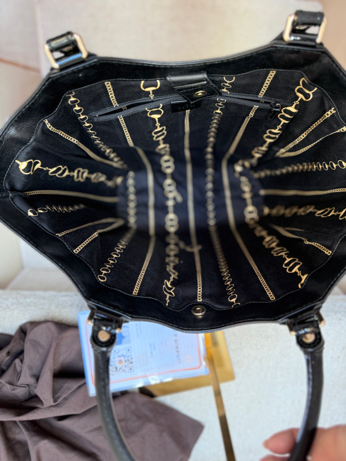 Gucci Patent Buckle Shoulder Tote Black