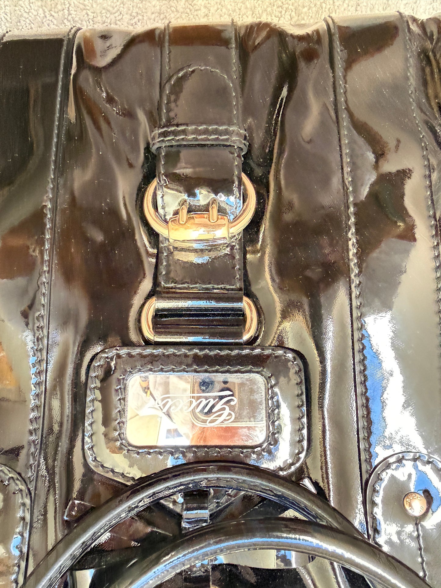 Gucci Patent Buckle Shoulder Tote Black