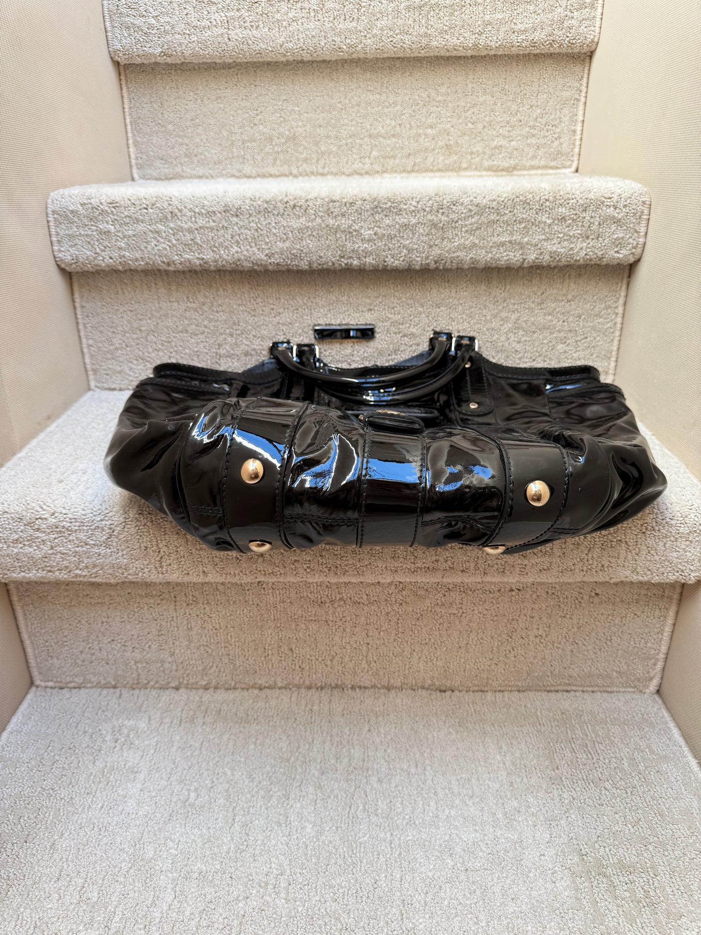 Gucci Patent Buckle Shoulder Tote Black