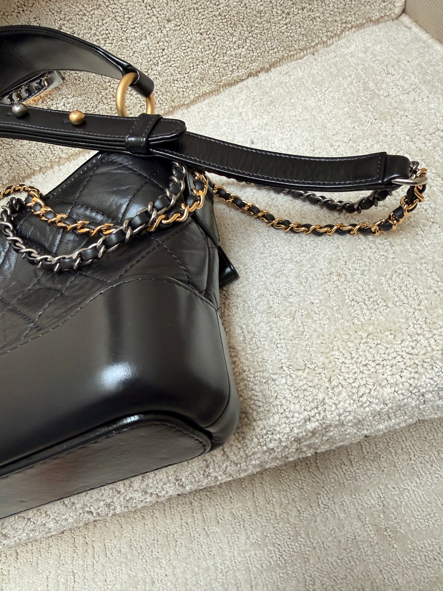 Chanel Gabrielle Hobo small closeup of cormer of bag