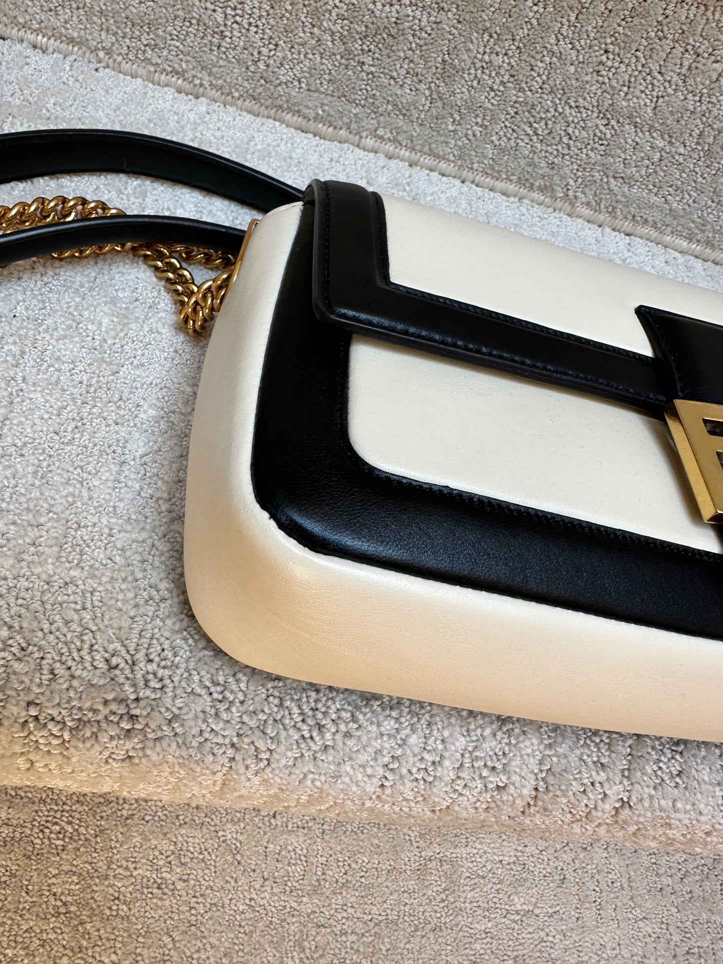 Fendi Baguette in Cream and Black with gold Hardware