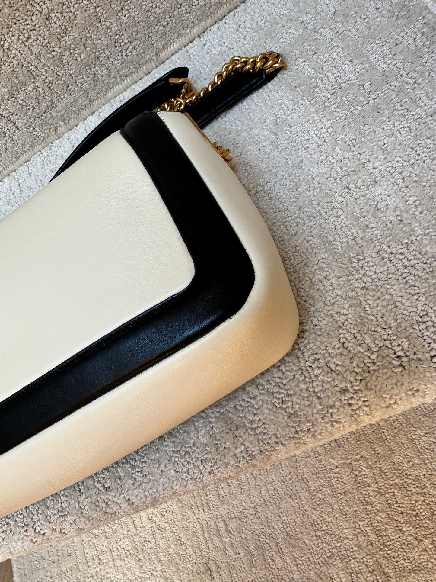 Fendi Baguette in Cream and Black with gold Hardware