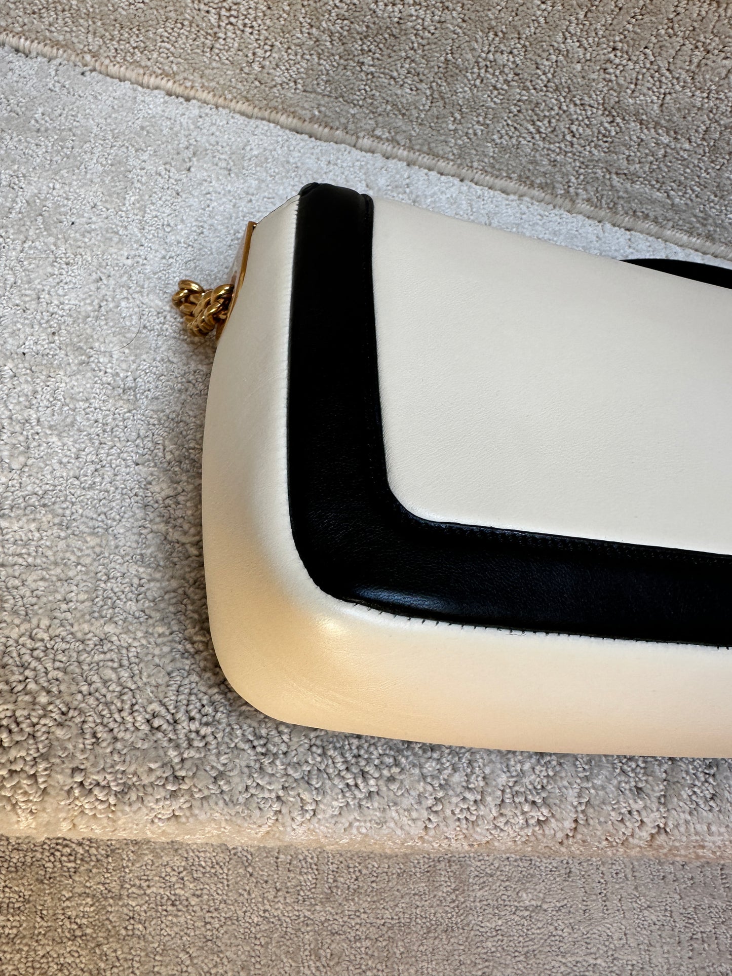 Fendi Baguette in Cream and Black with gold Hardware