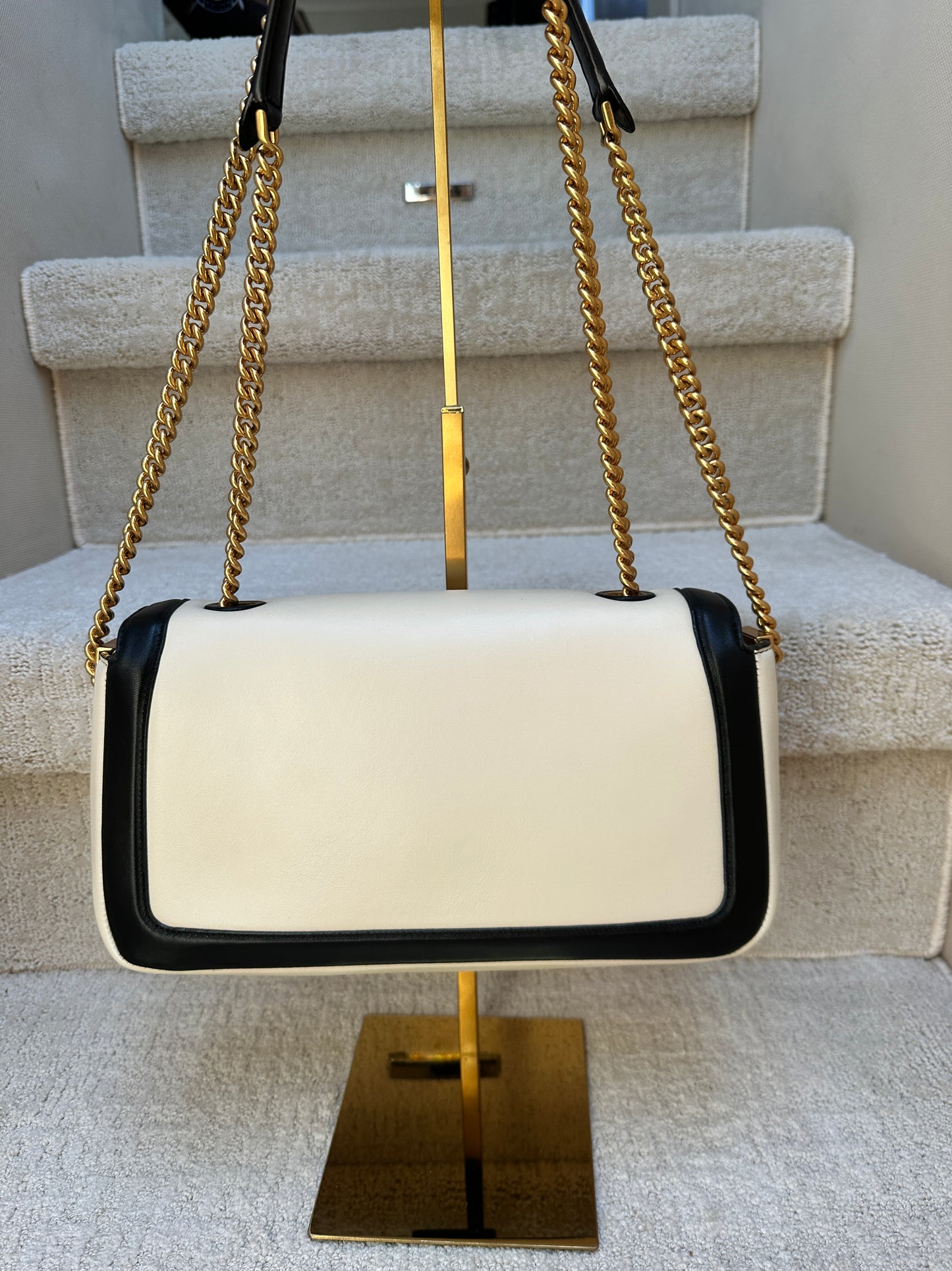 Fendi Baguette in Cream and Black with gold Hardware