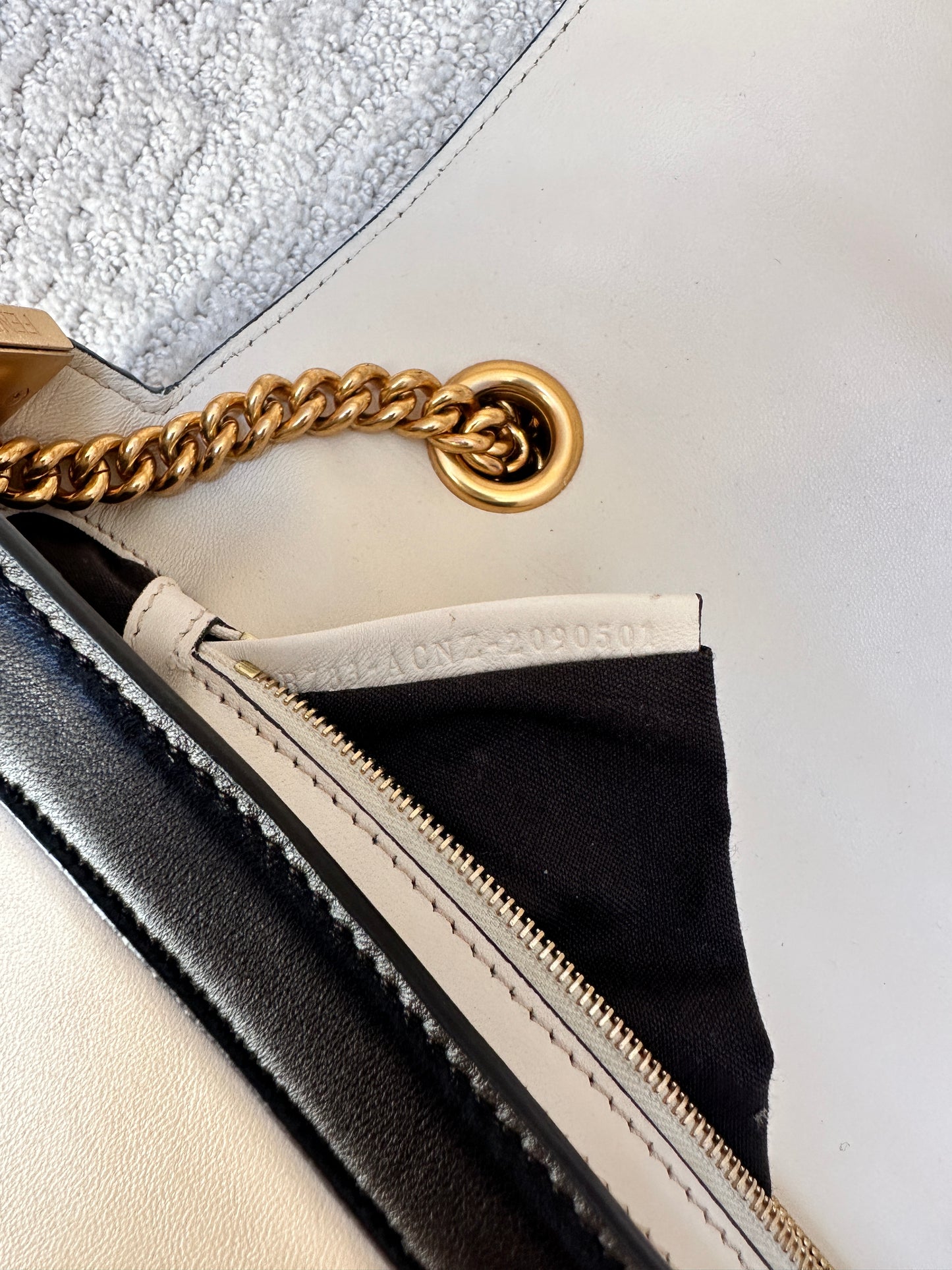 Fendi Baguette in Cream and Black with gold Hardware