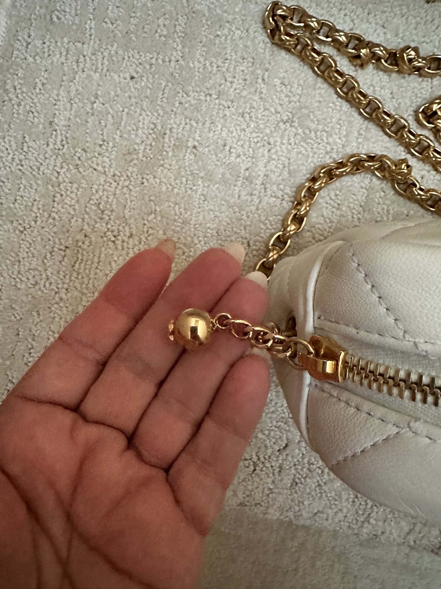 Chanel Quilted white Lambskin Leather Medallion Chain Camera Bag