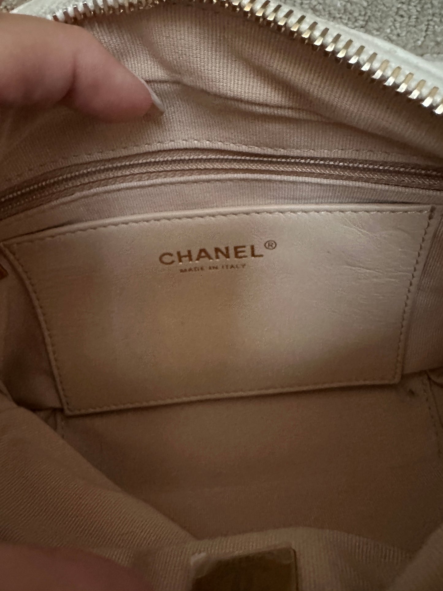Chanel Quilted white Lambskin Leather Medallion Chain Camera Bag