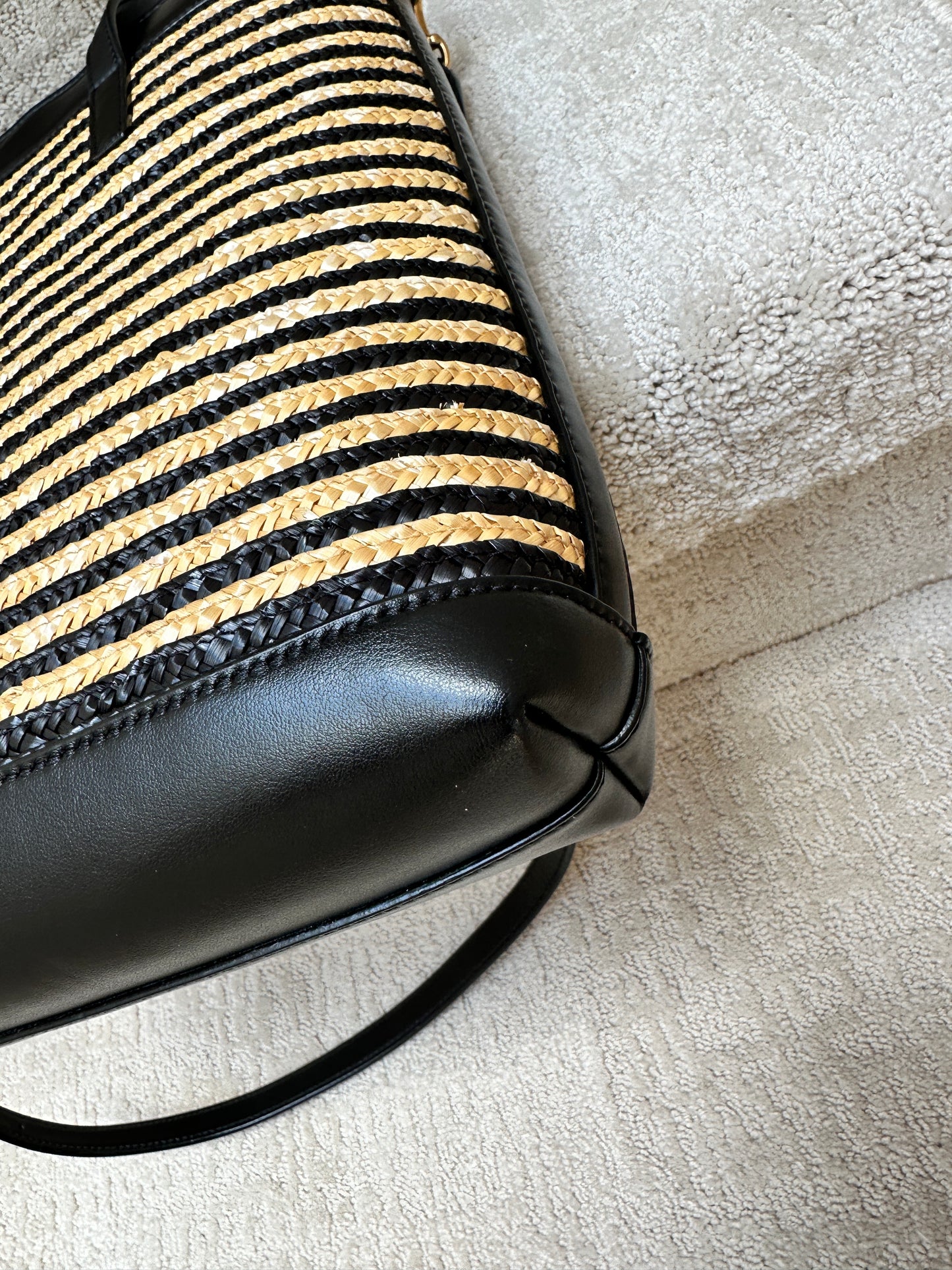 YSL Raffia & Black Leather Tote