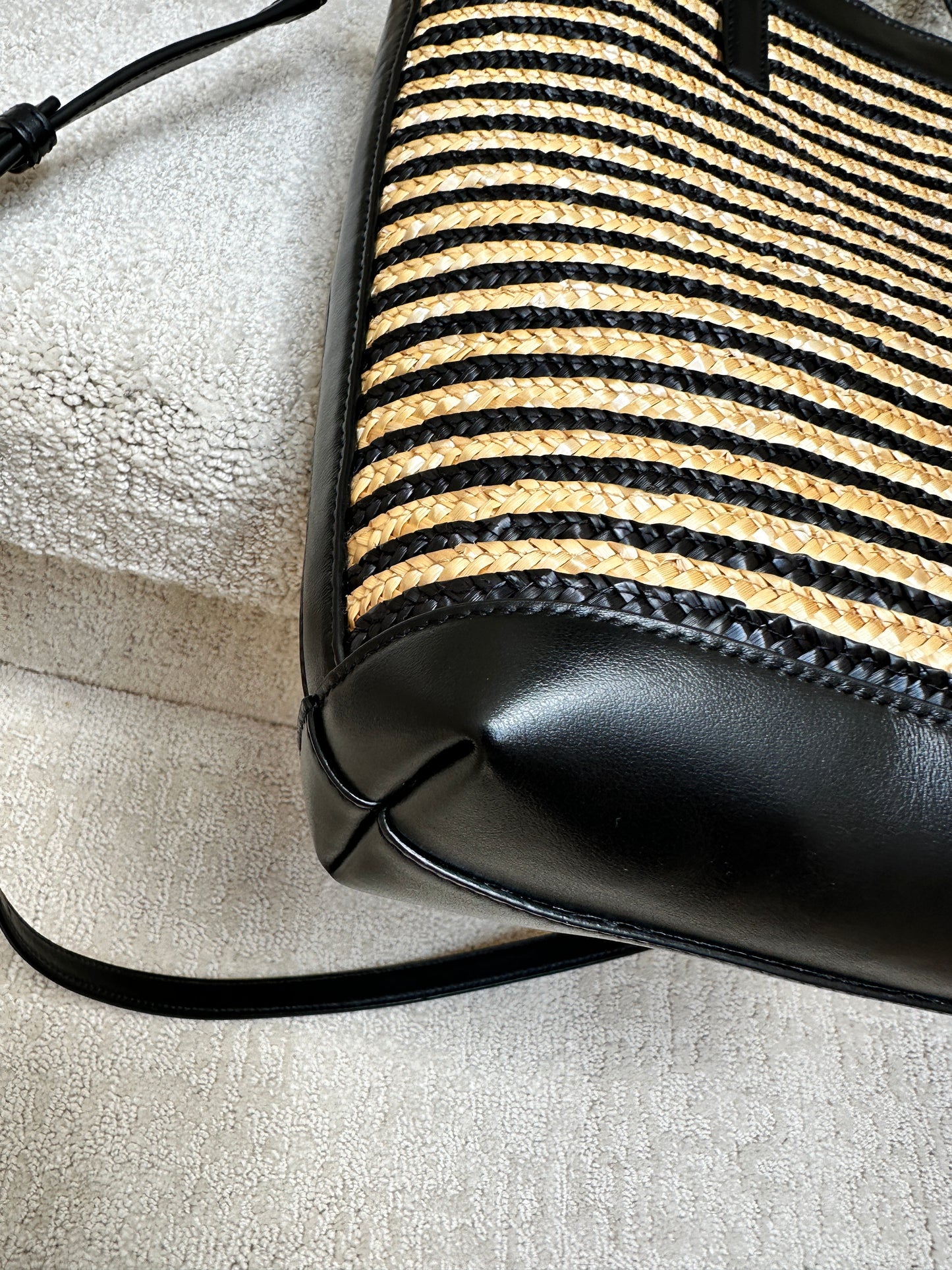 YSL Raffia & Black Leather Tote