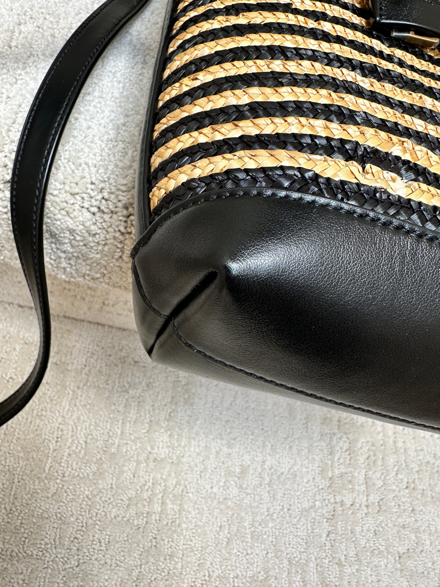 YSL Raffia & Black Leather Tote
