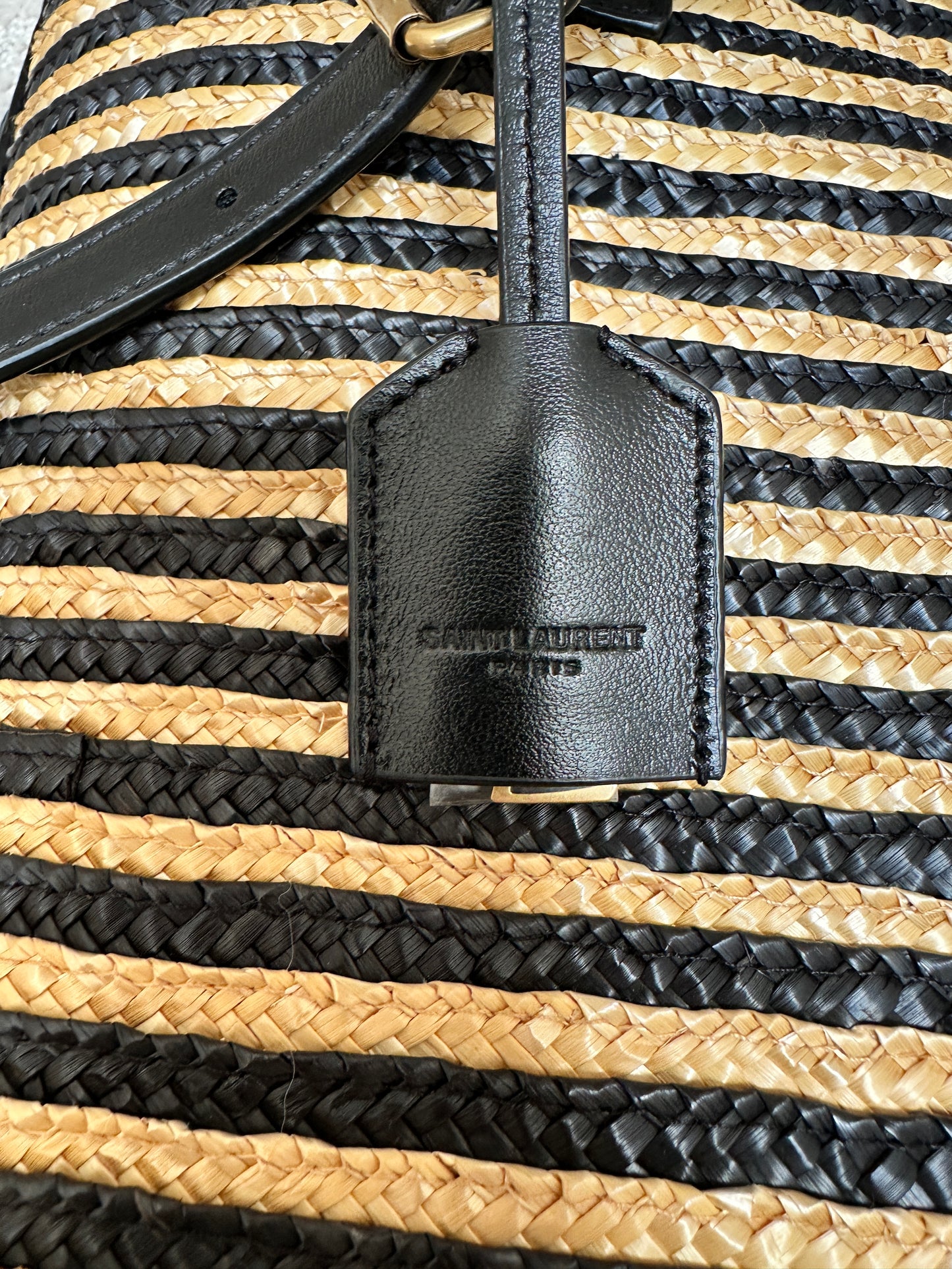 YSL Raffia & Black Leather Tote