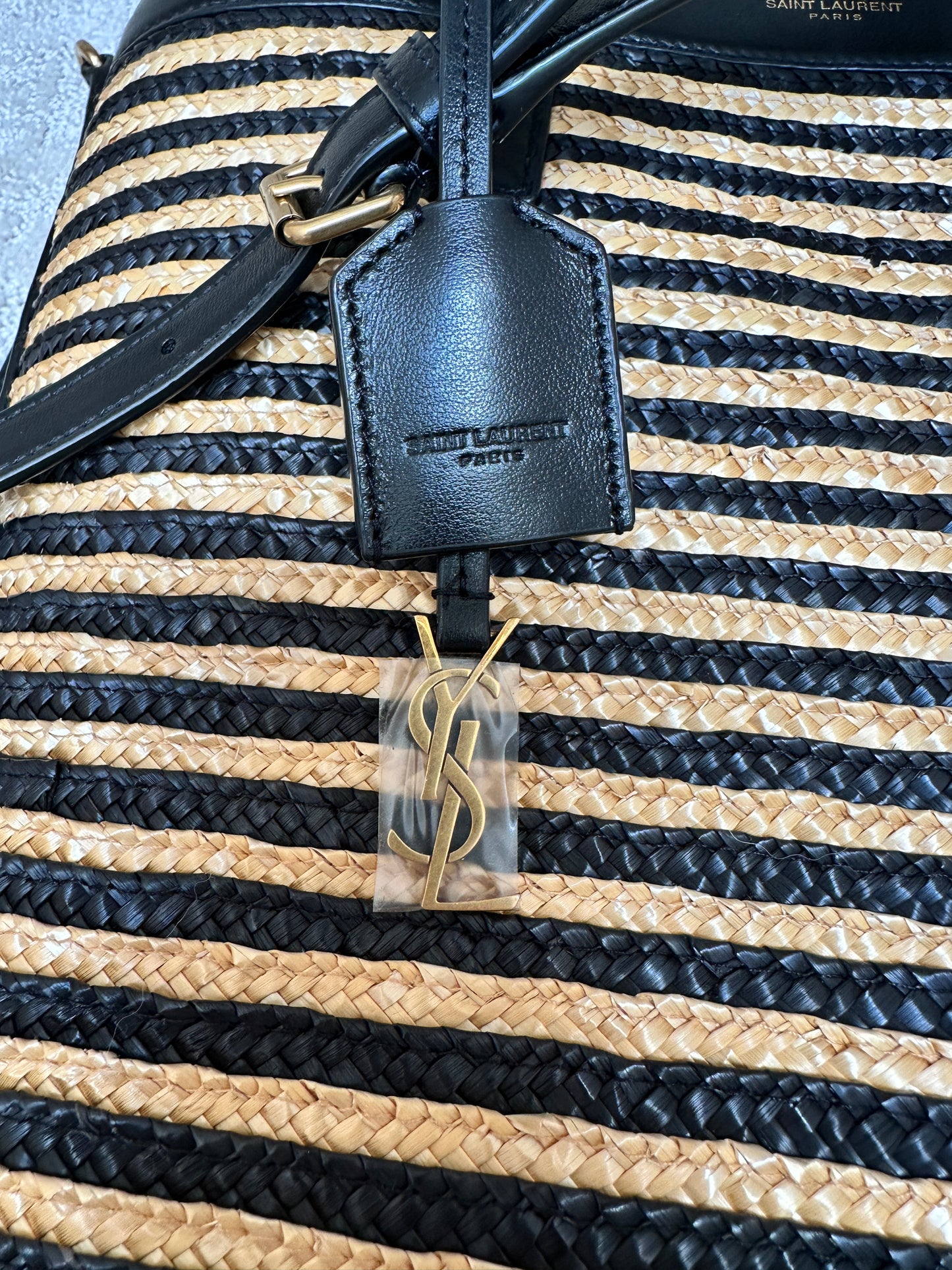 YSL Raffia & Black Leather Tote