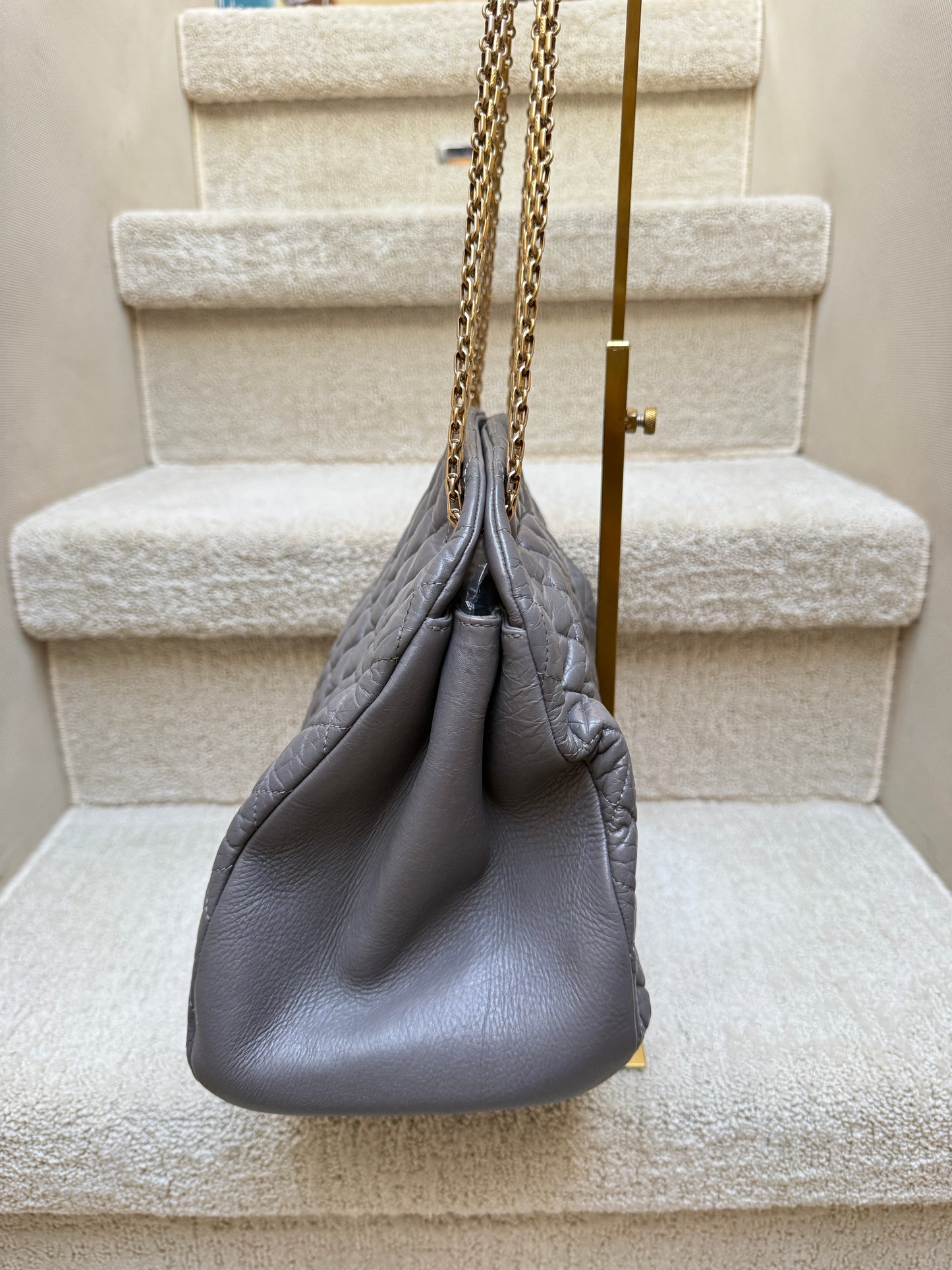 Chanel Lambskin Quilted Large Just Mademoiselle Handbag in Grey with Gold Hardware