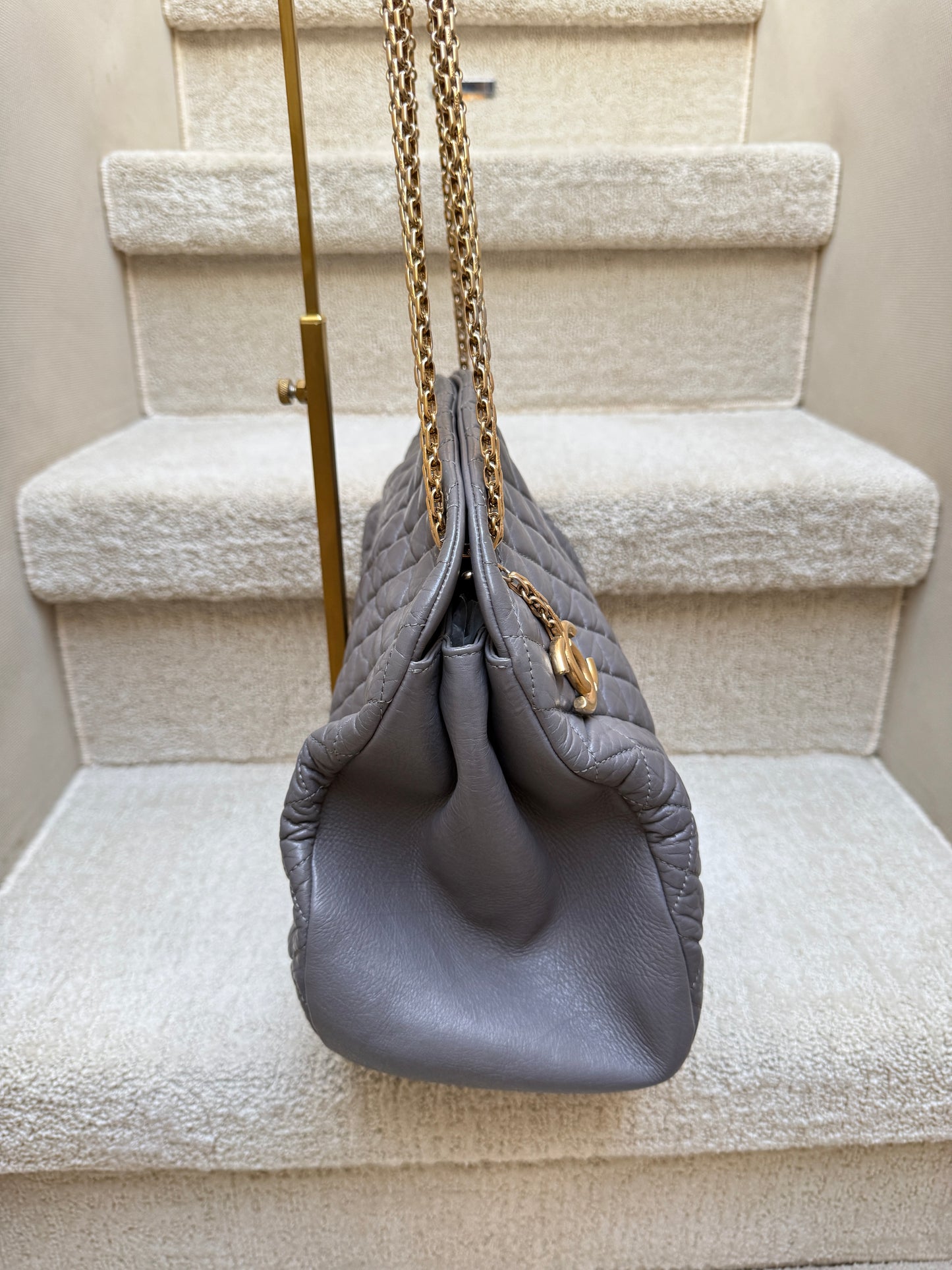 Chanel Lambskin Quilted Large Just Mademoiselle Handbag in Grey with Gold Hardware