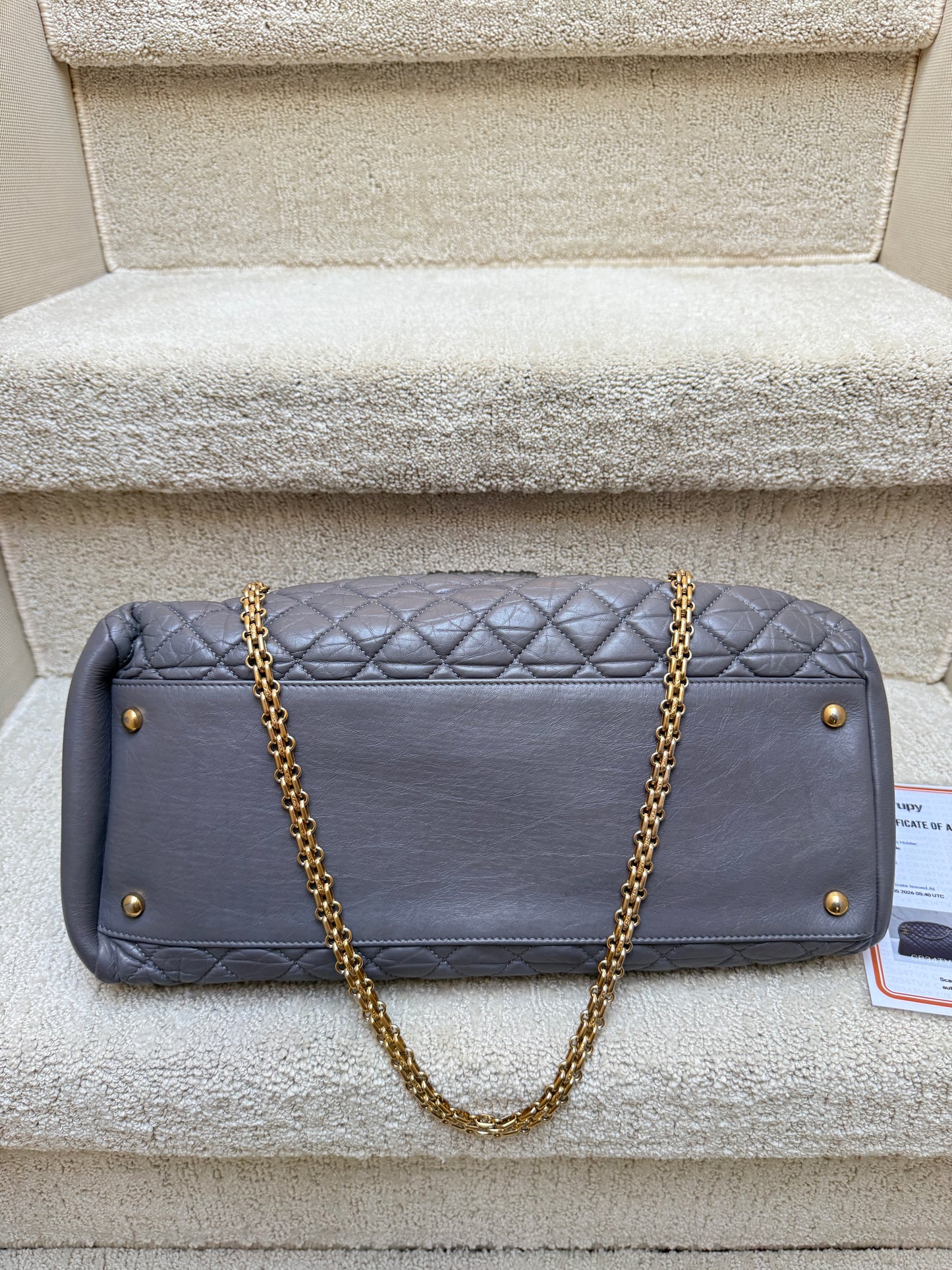 Chanel Lambskin Quilted Large Just Mademoiselle Handbag in Grey with Gold Hardware