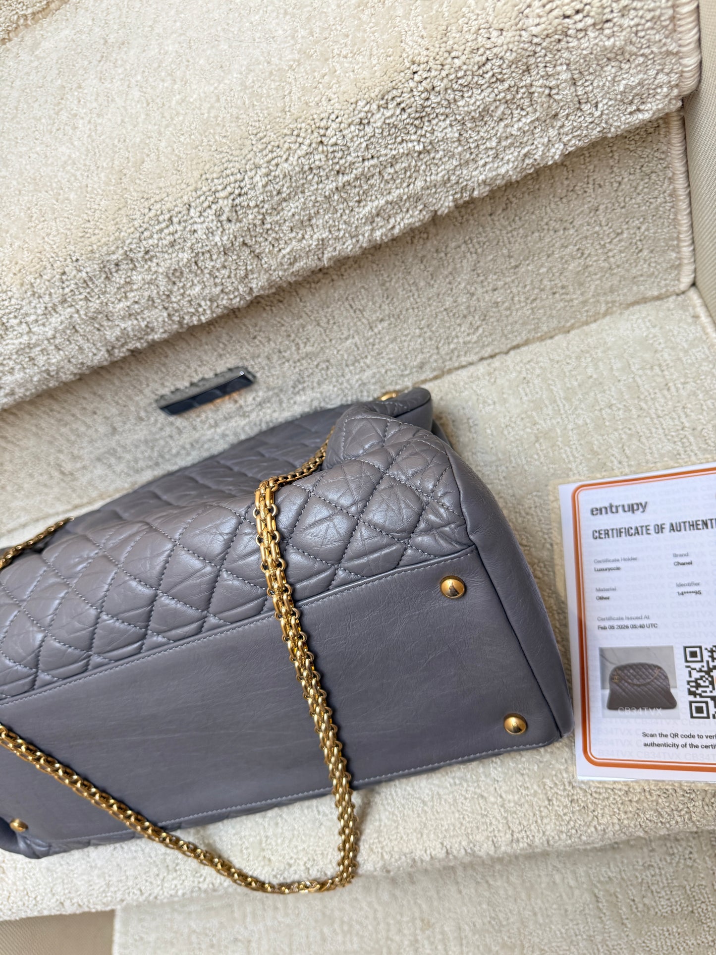 Chanel Lambskin Quilted Large Just Mademoiselle Handbag in Grey with Gold Hardware