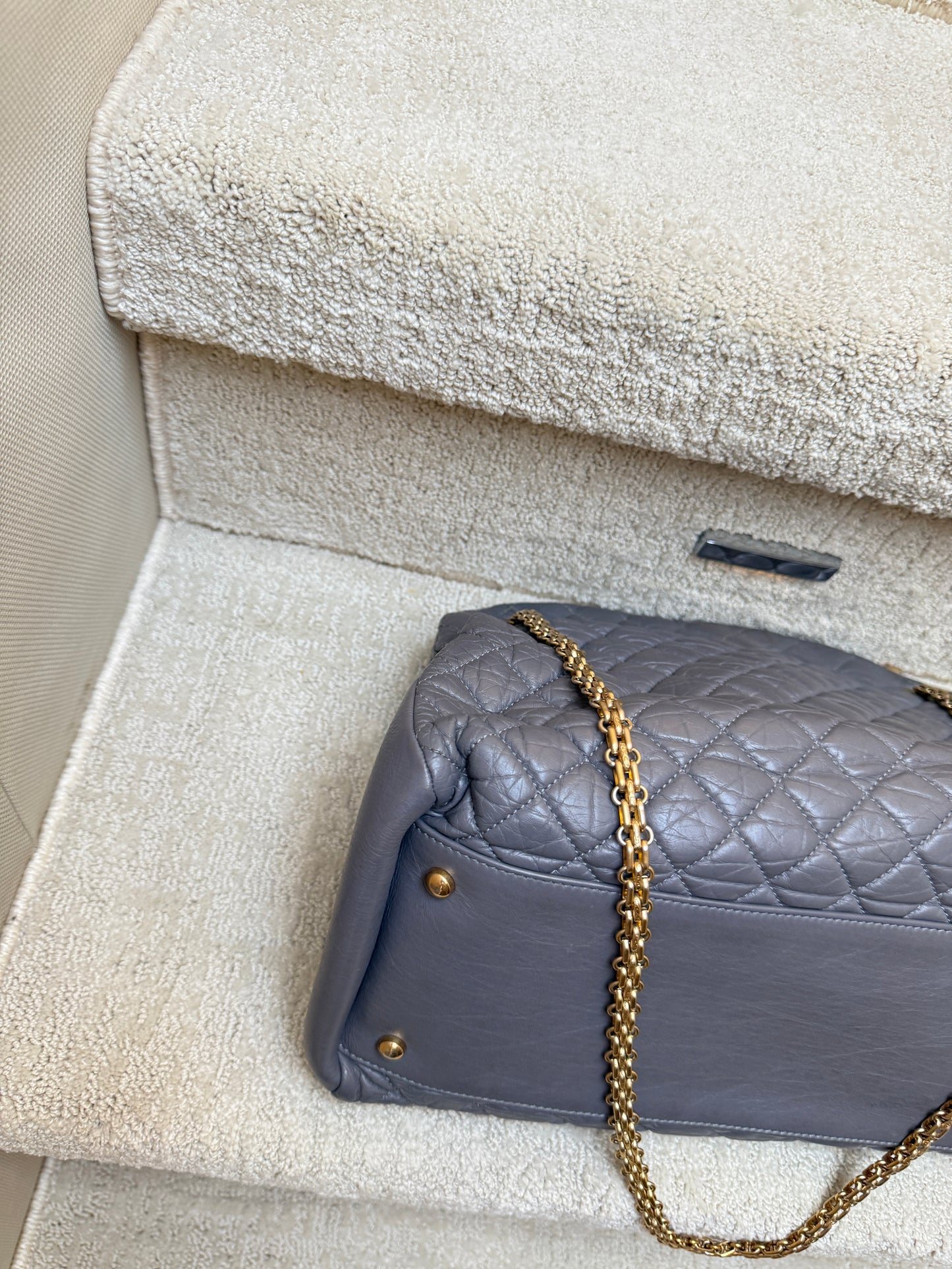 Chanel Lambskin Quilted Large Just Mademoiselle Handbag in Grey with Gold Hardware