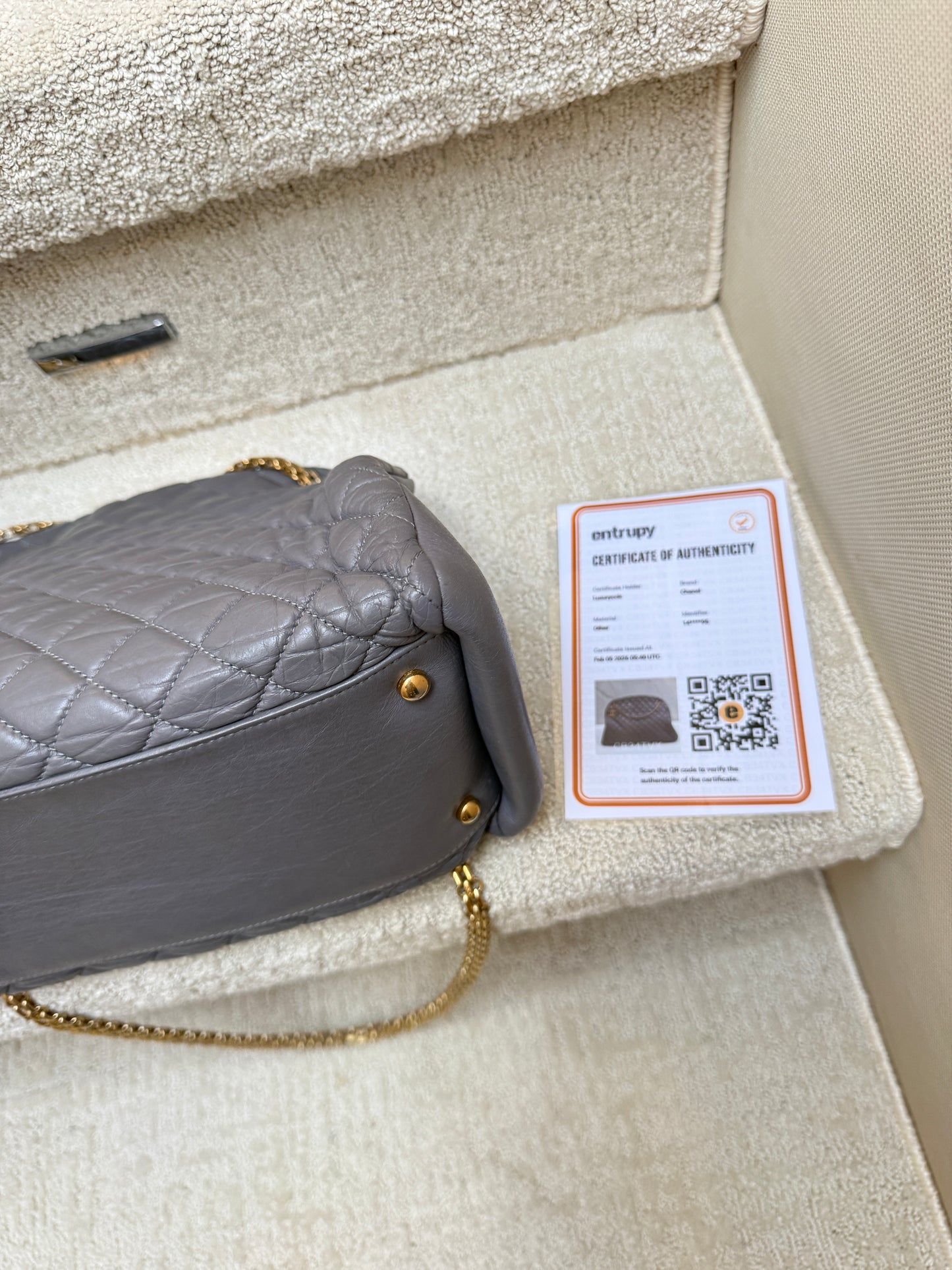 Chanel Lambskin Quilted Large Just Mademoiselle Handbag in Grey with Gold Hardware