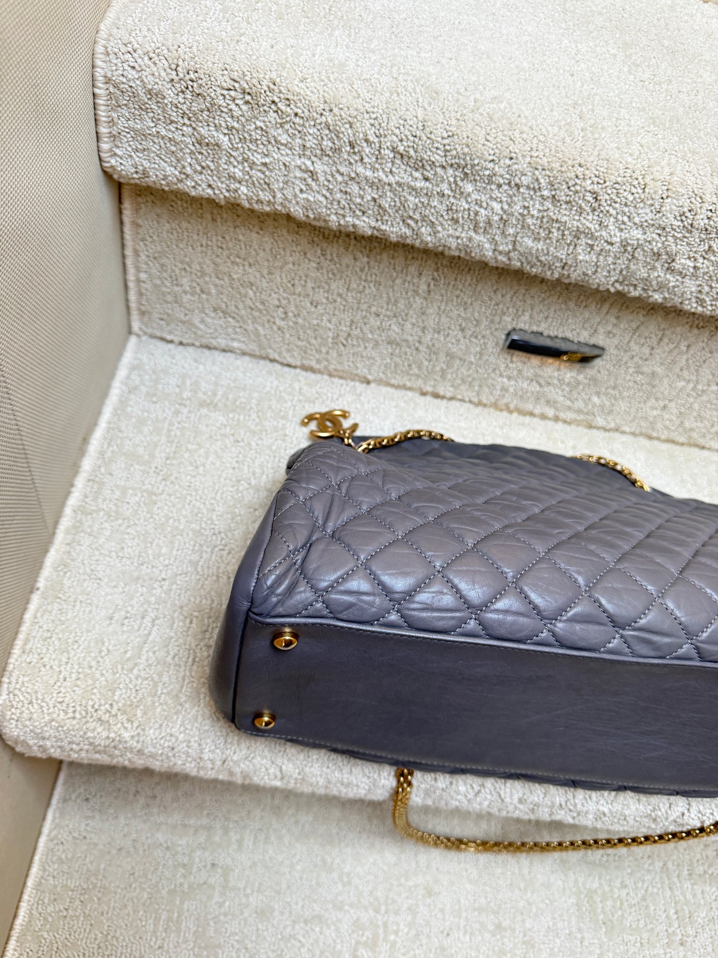 Chanel Lambskin Quilted Large Just Mademoiselle Handbag in Grey with Gold Hardware