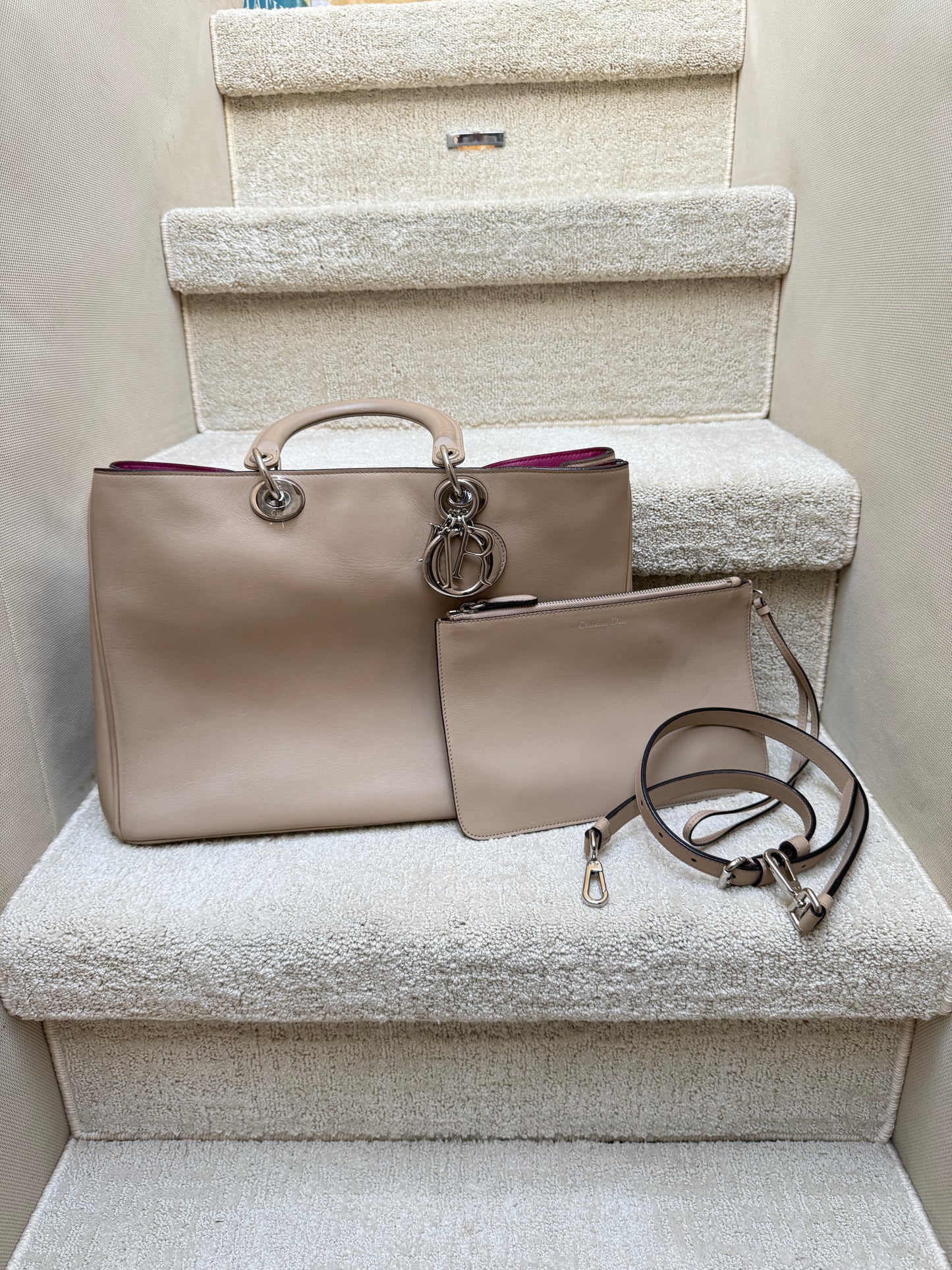 Dior diorissima handbag preloved tote with pouch and shoulder strap resale consignment