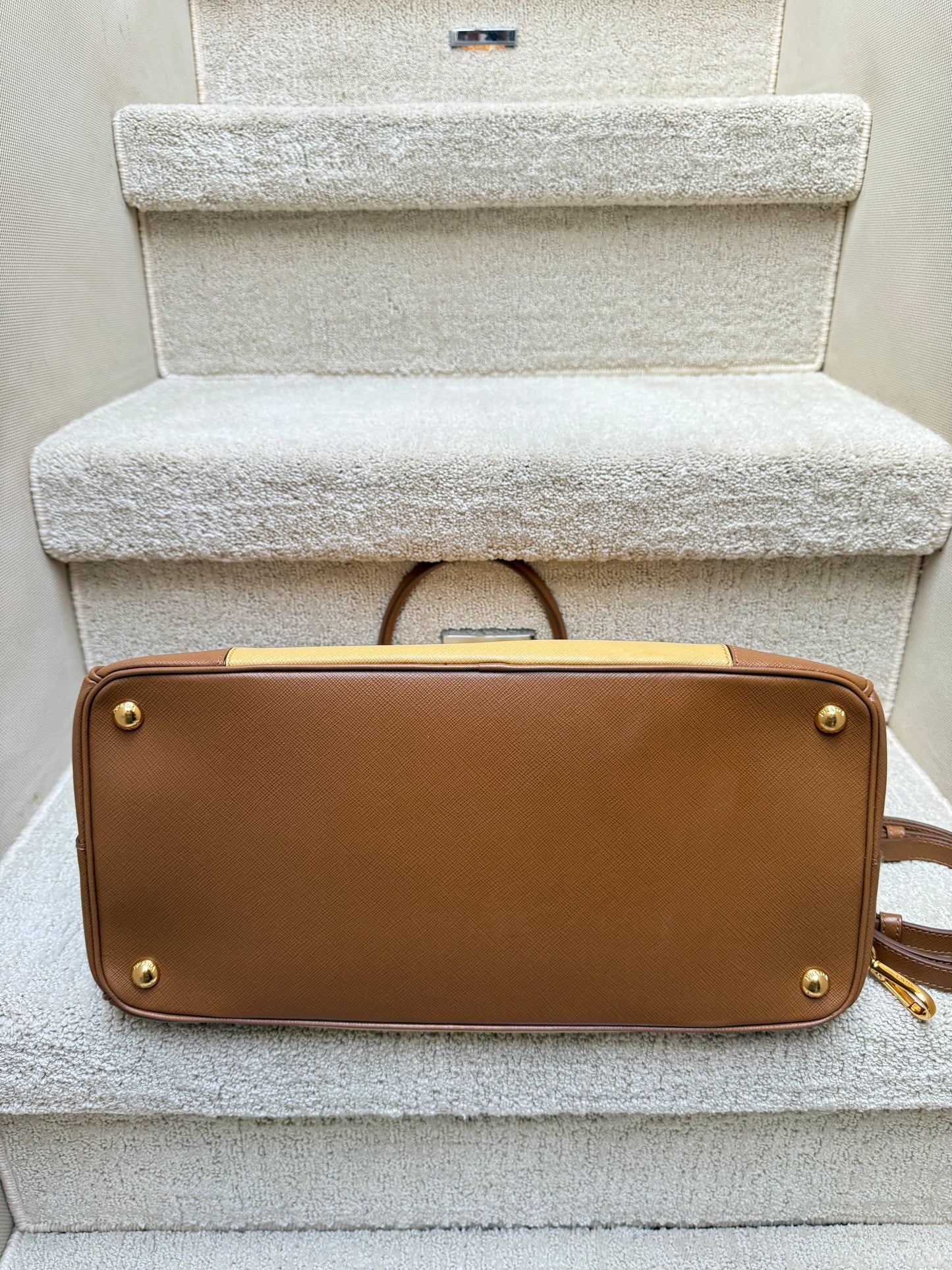 Prada Saffiano Lux Leather Galleria BiColor Double Zip Tote in size Medium