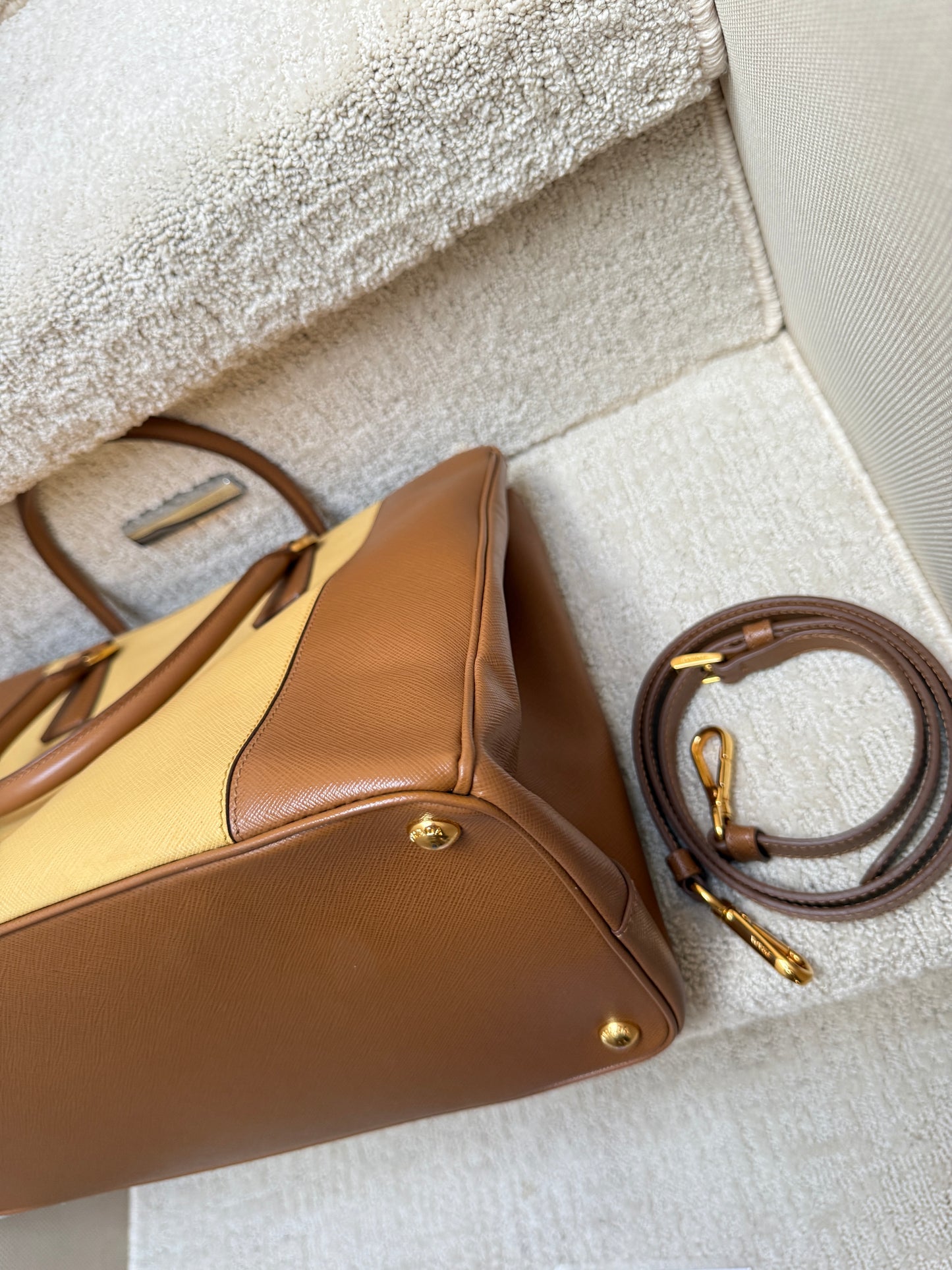 Prada Saffiano Lux Leather Galleria BiColor Double Zip Tote in size Medium