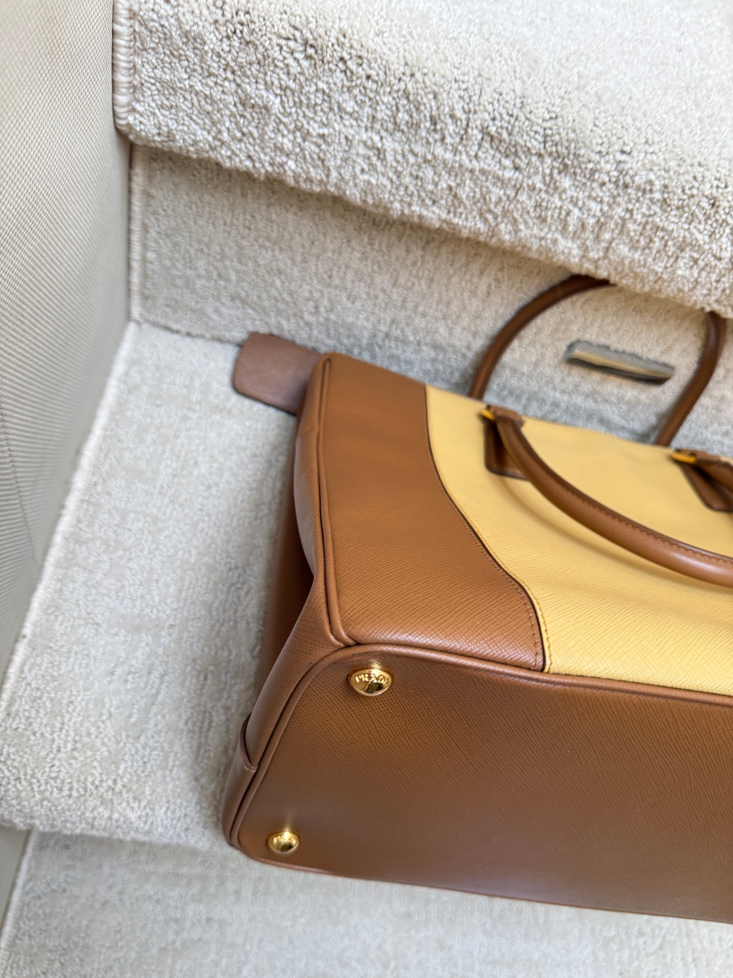 Prada Saffiano Lux Leather Galleria BiColor Double Zip Tote in size Medium