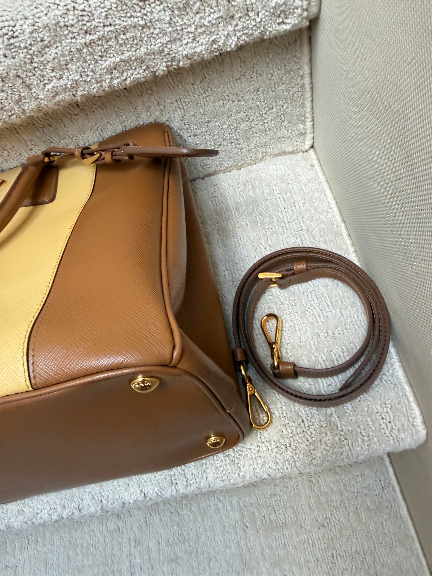 Prada Saffiano Lux Leather Galleria BiColor Double Zip Tote in size Medium